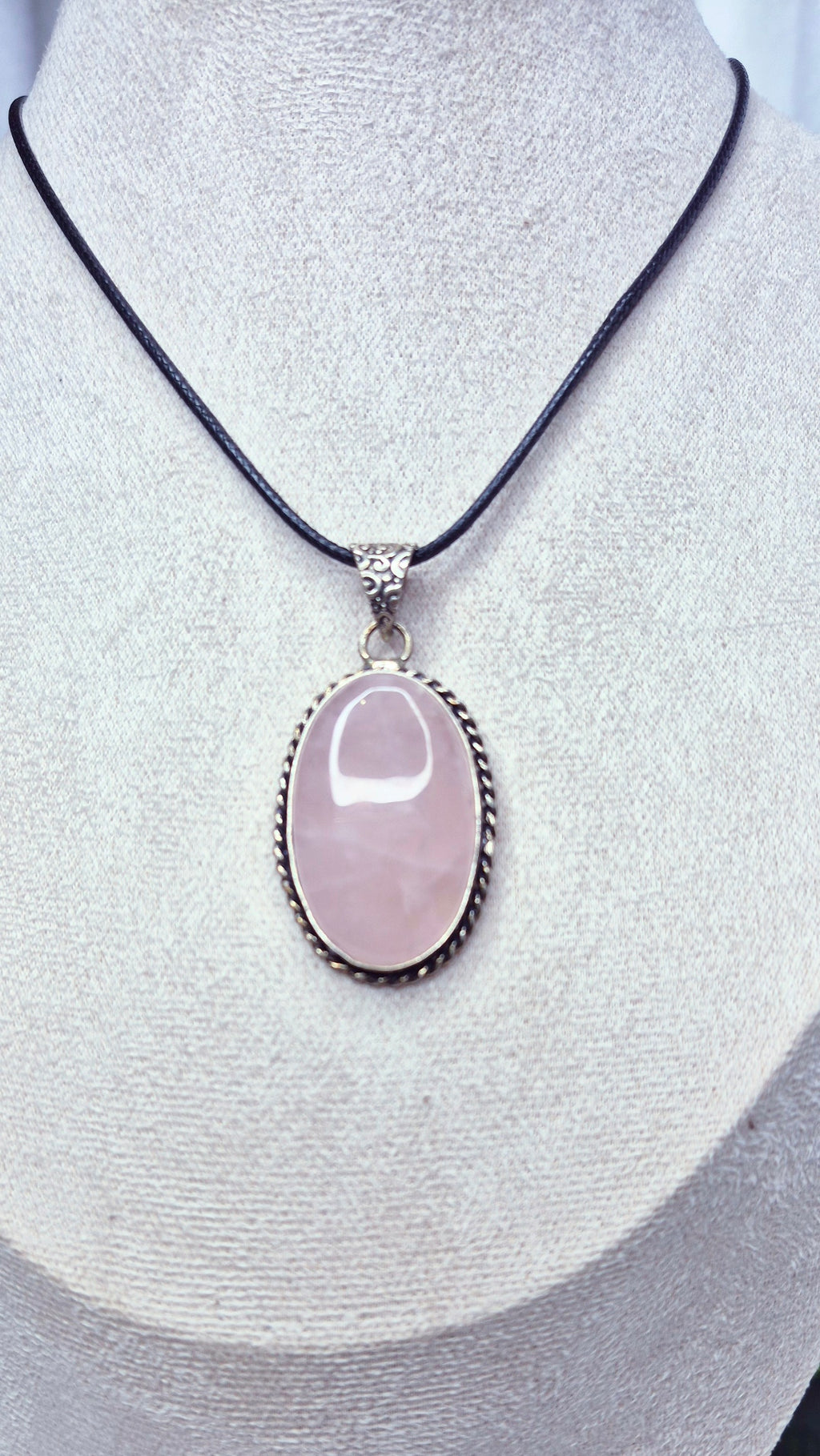 Rose Quartz Cabochon Crystal Pendant set in German Silver