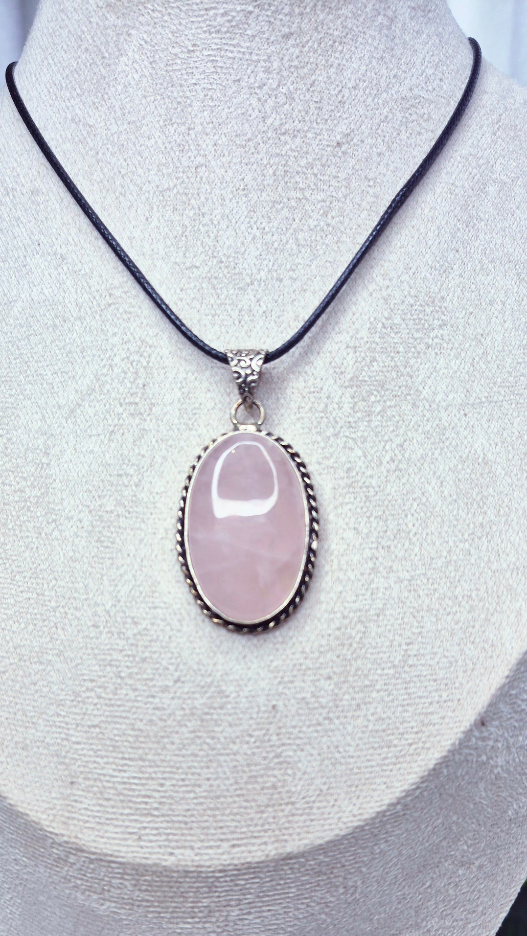 Rose Quartz Cabochon Crystal Pendant set in German Silver