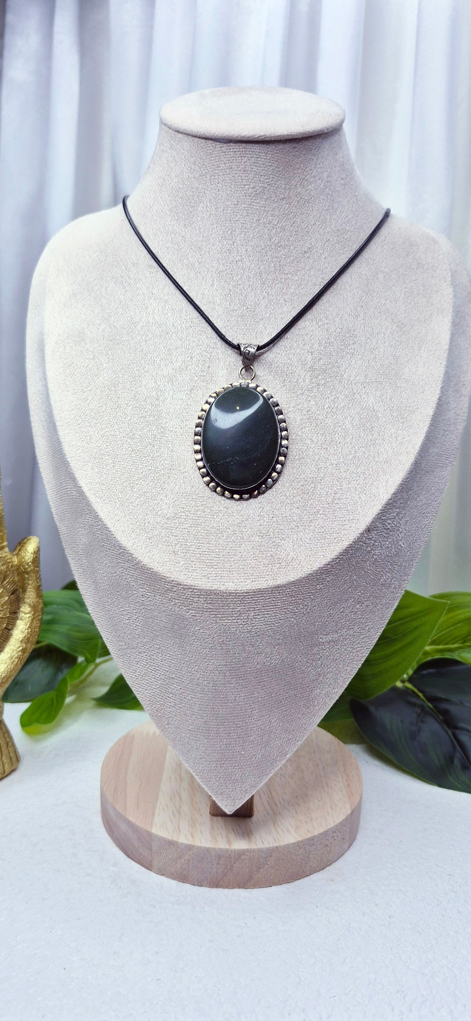 Jade Cabochon Crystal Pendant set in German Silver
