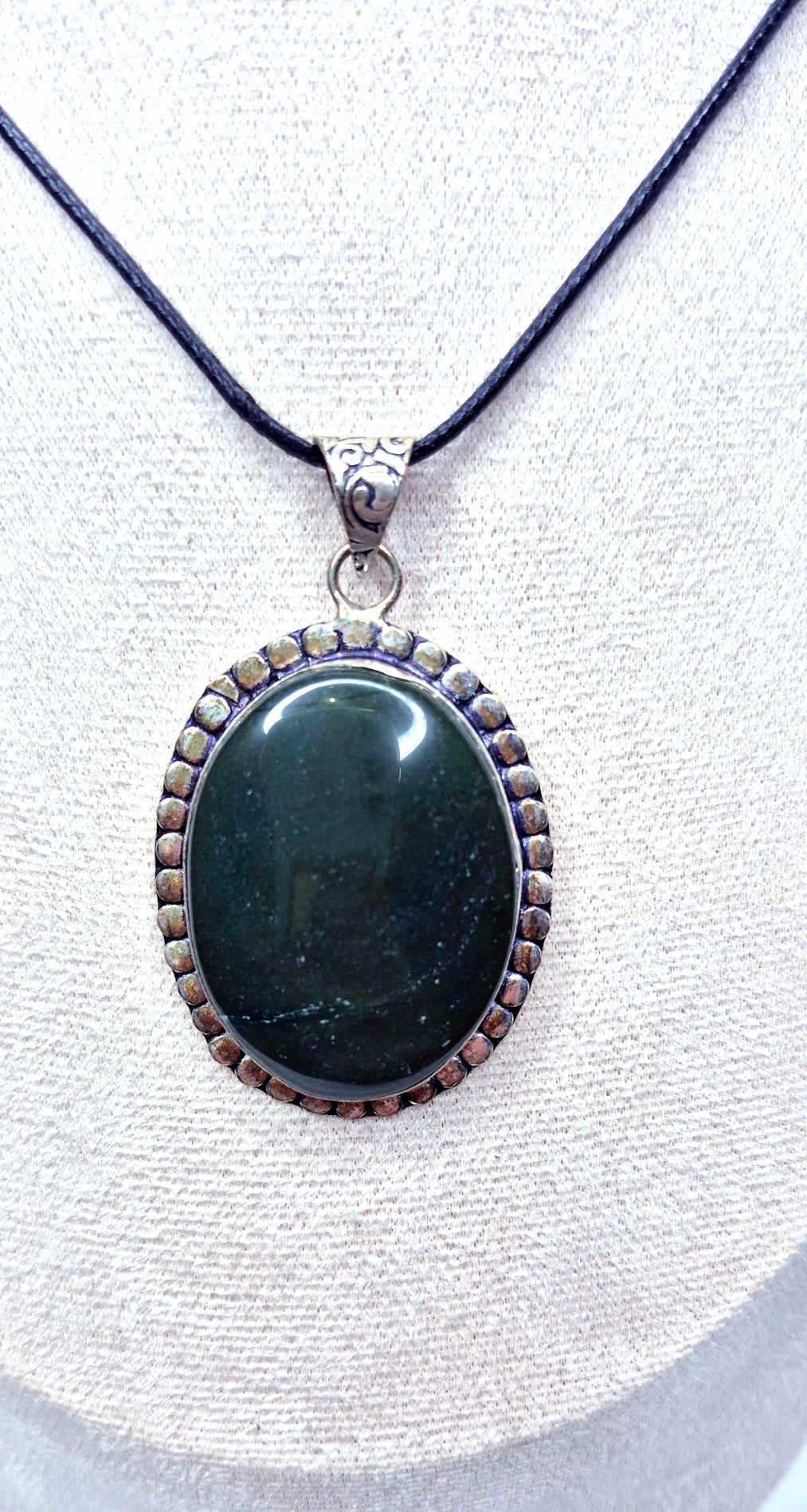 Jade Cabochon Crystal Pendant set in German Silver