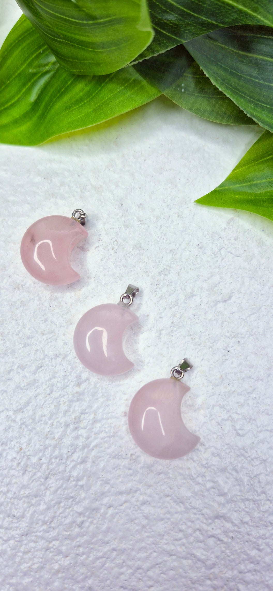 Rose Quartz Moon Carving Pendants