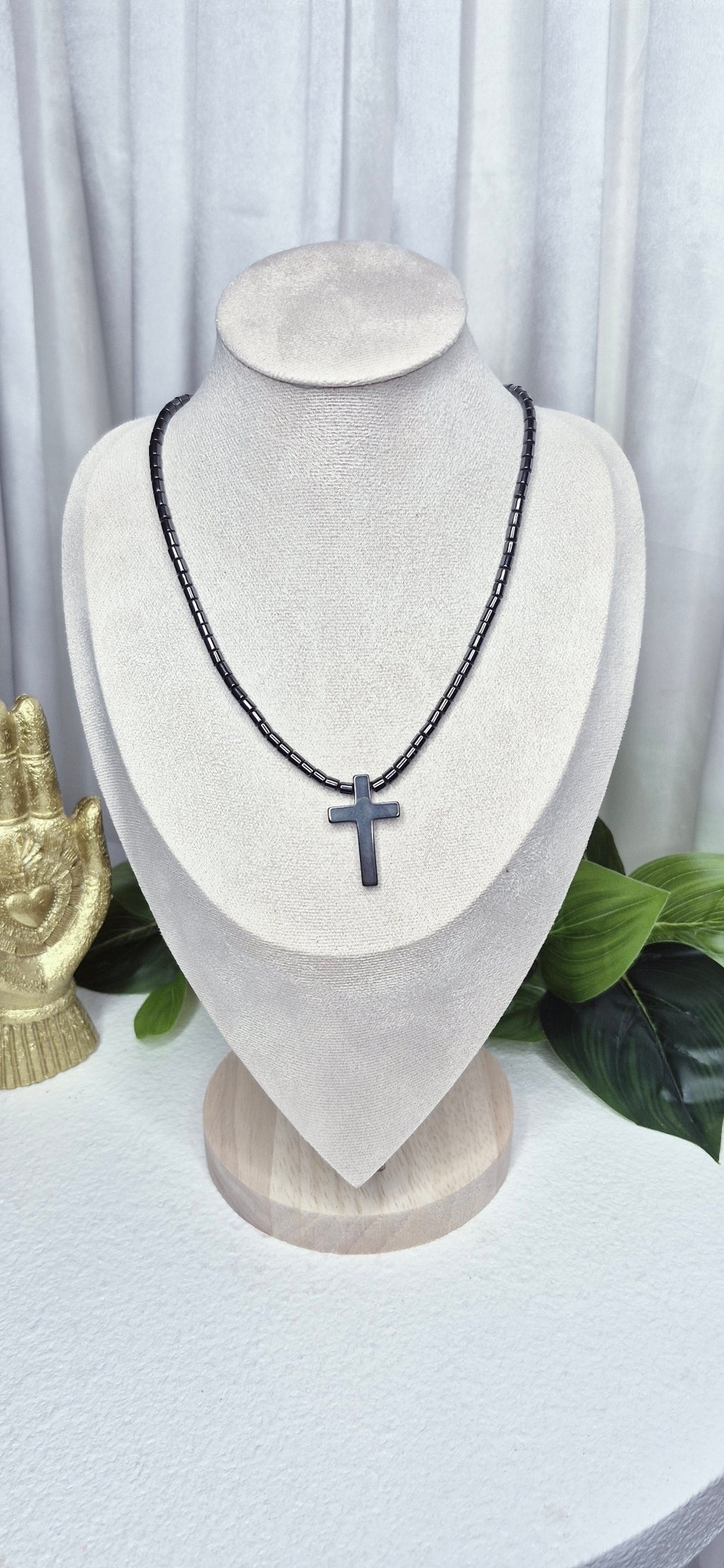 Hematite Cross Beaded Necklace