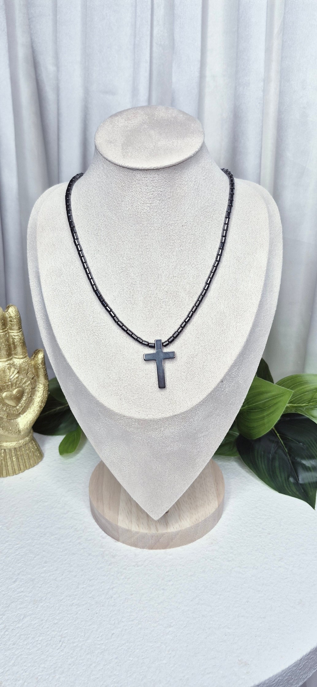 Hematite Cross Beaded Necklace