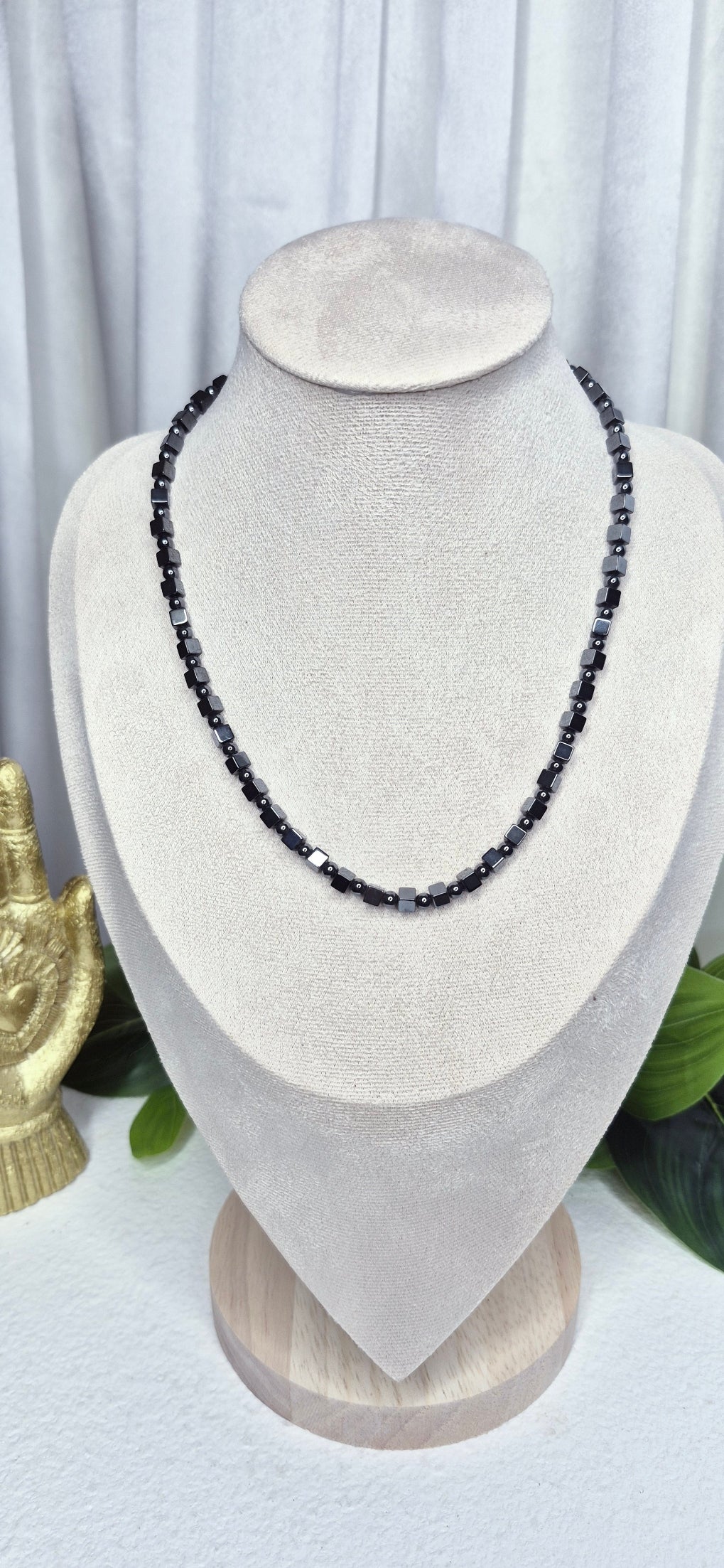 Hematite Cube/Round Beaded Necklace