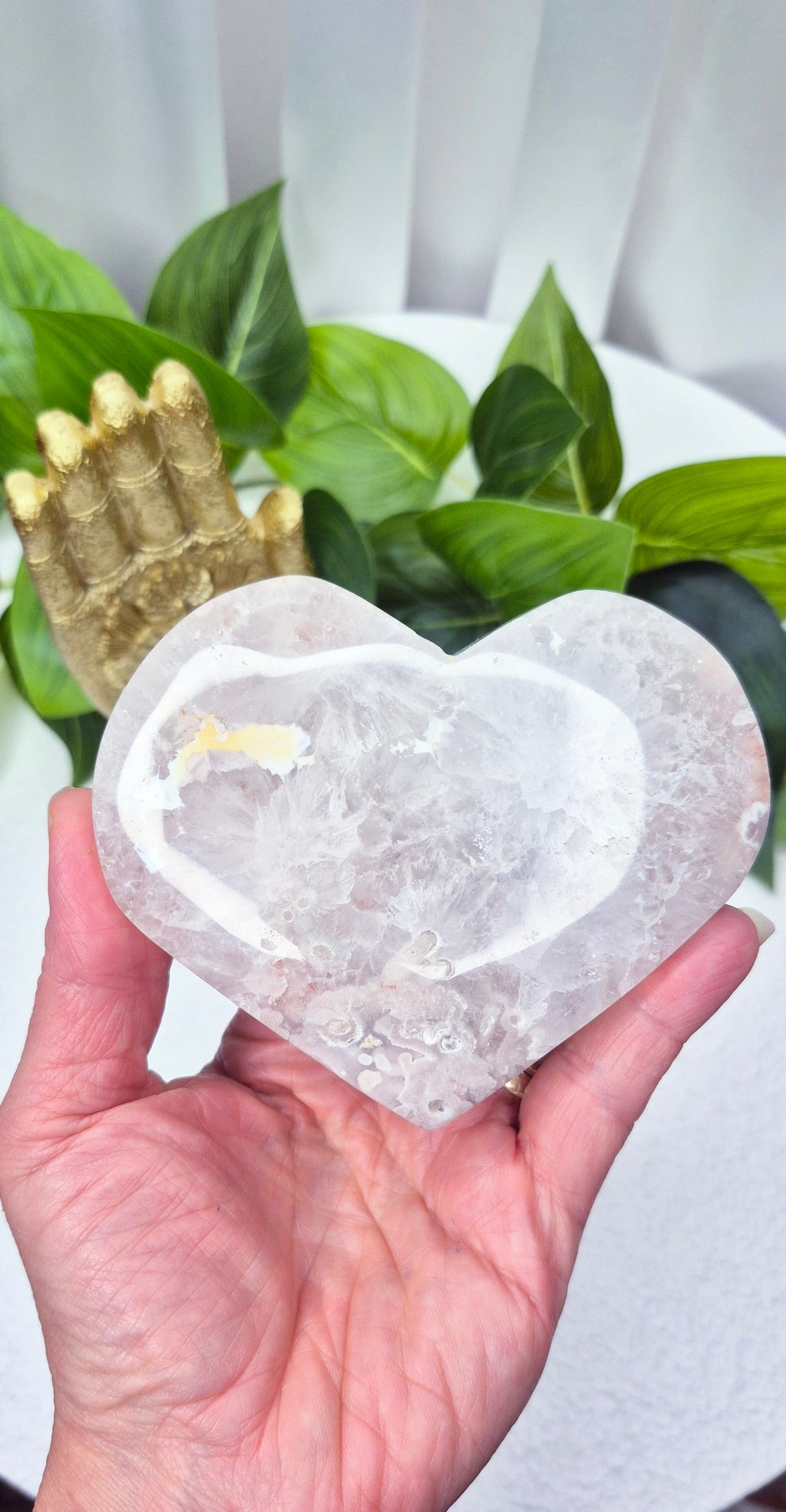 Pink Amethyst x Flower Agate Heart Carving on Stand #B