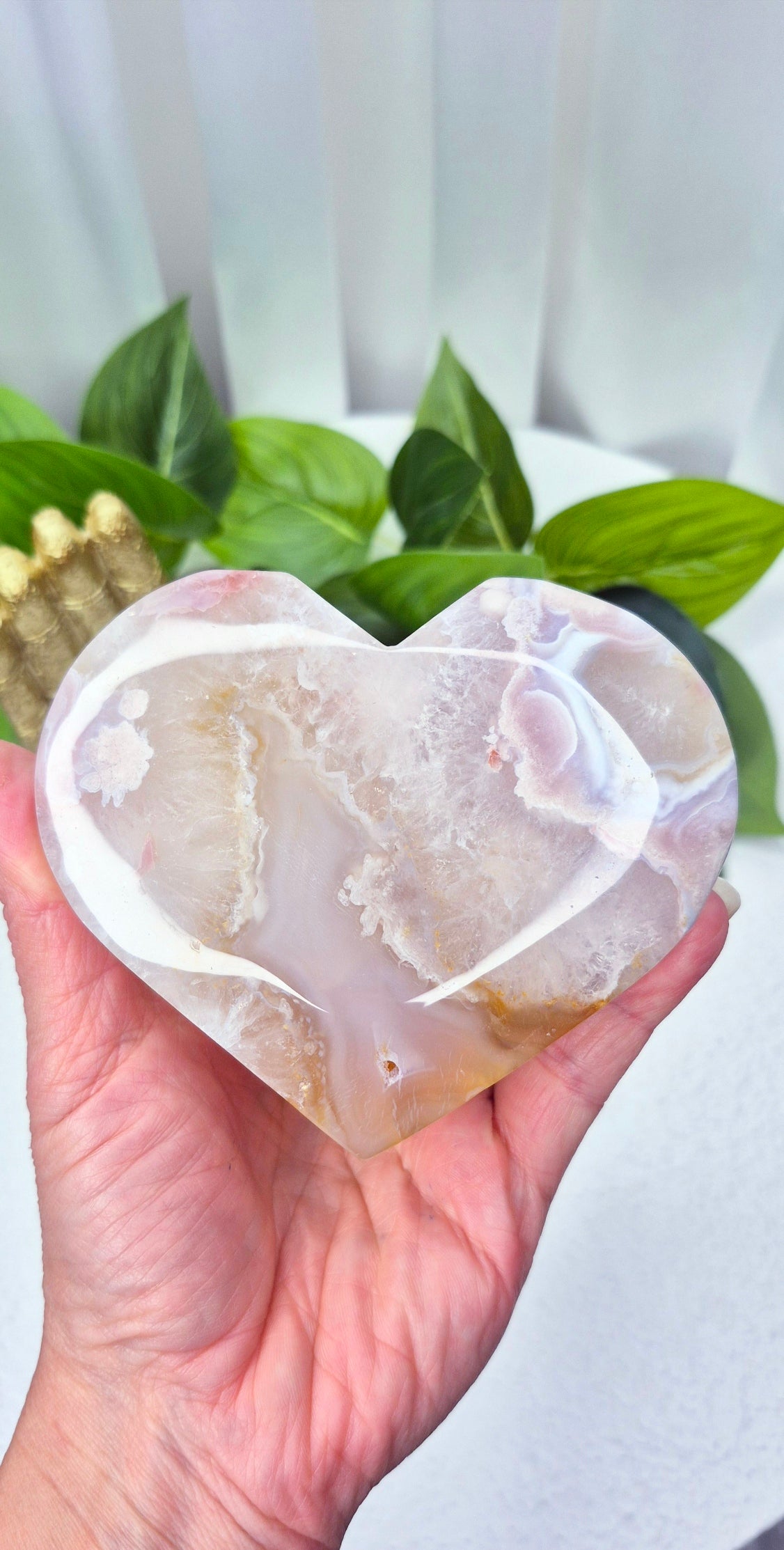 Pink Amethyst x Fower Agate Heart Carving on Stand #D