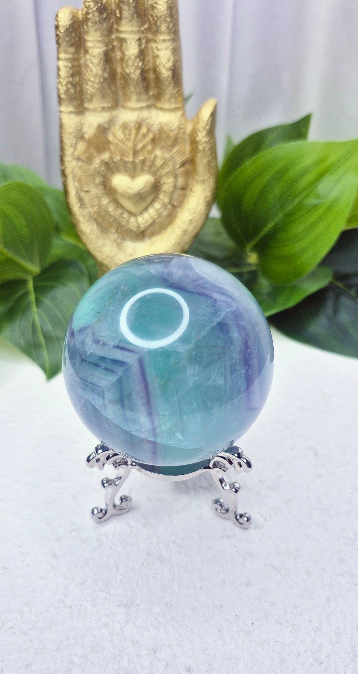 Rainbow Fluorite Sphere on Stand (Seafoam Teal Colour)