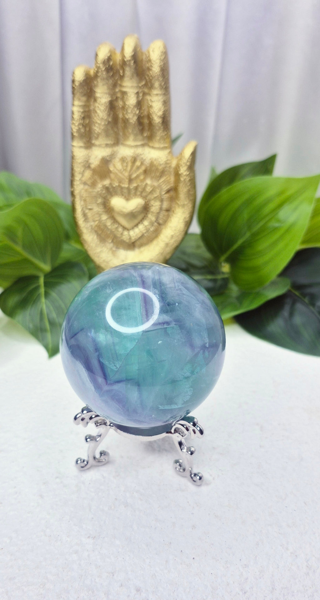 Rainbow Fluorite Sphere on Stand (Seafoam Teal Colour)