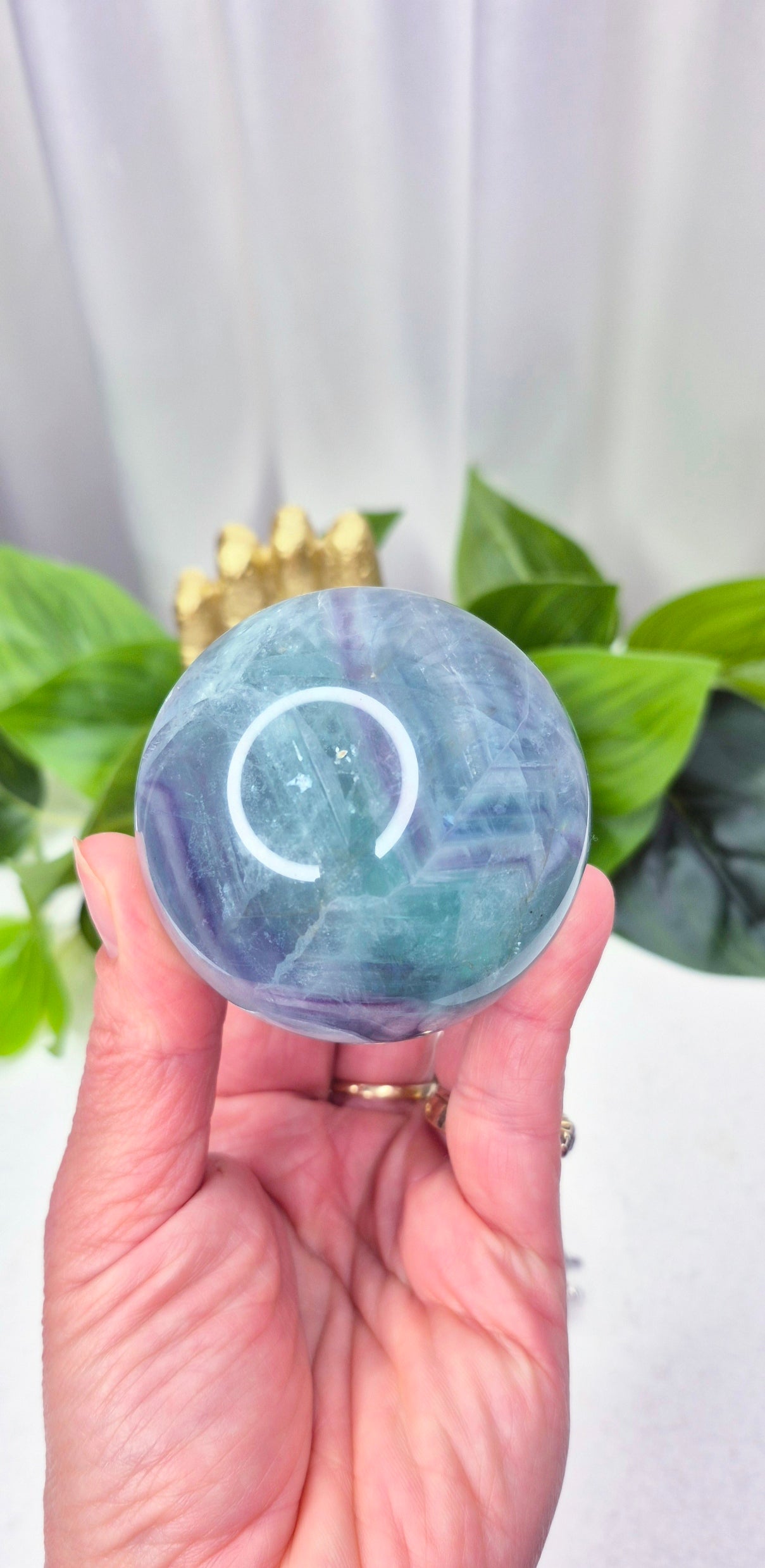 Rainbow Fluorite Sphere on Stand (Seafoam Teal Colour)