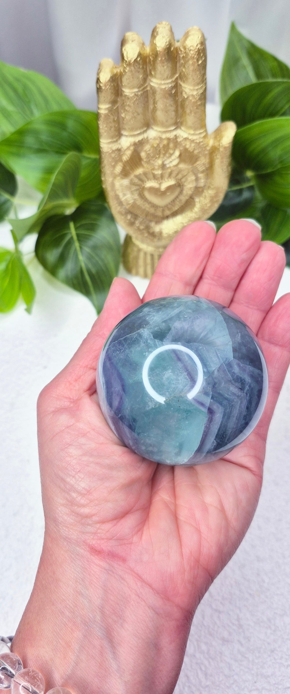 Rainbow Fluorite Sphere on Stand (Seafoam Teal Colour)