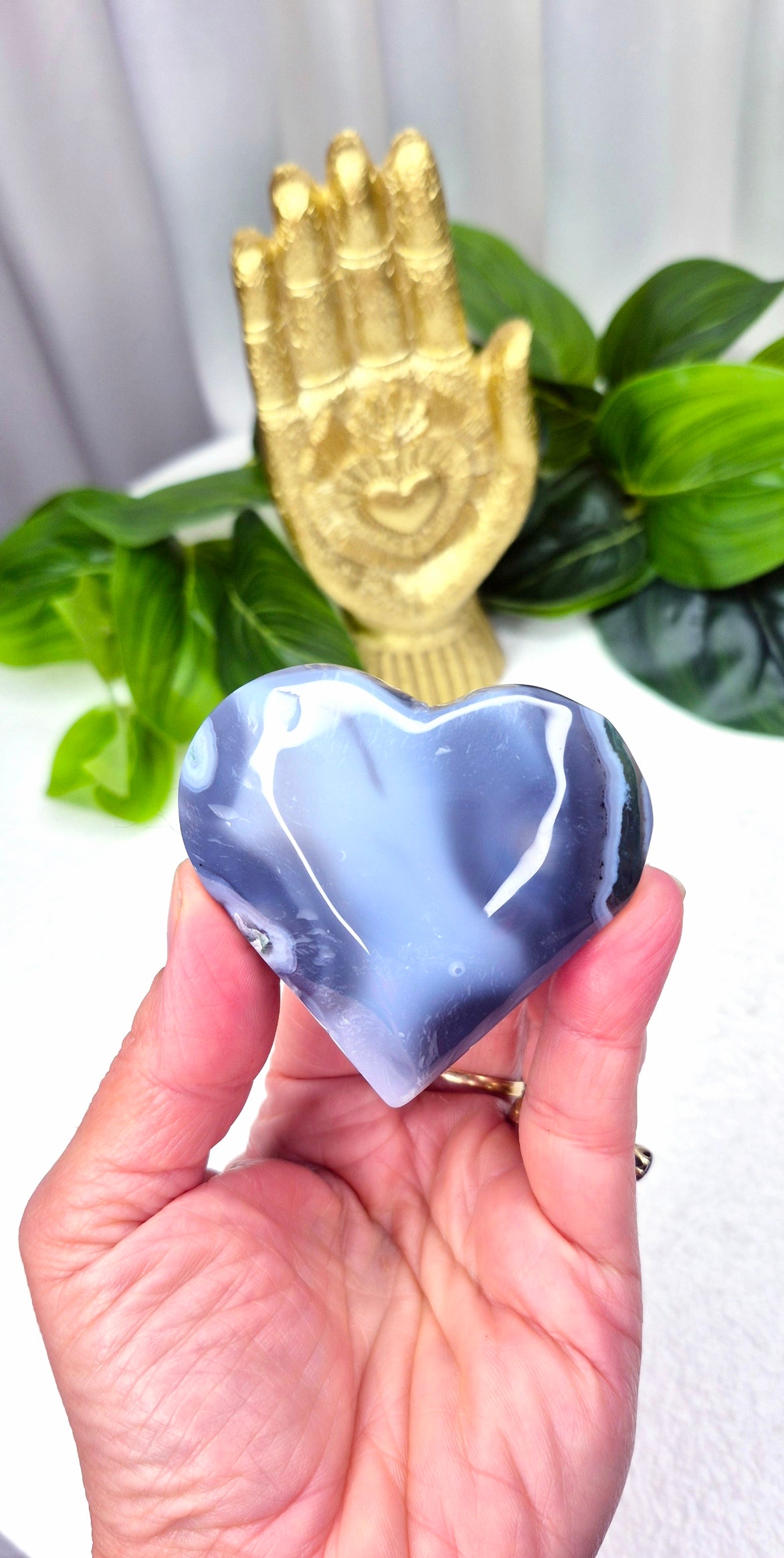 Moss agate Heart Carving #B