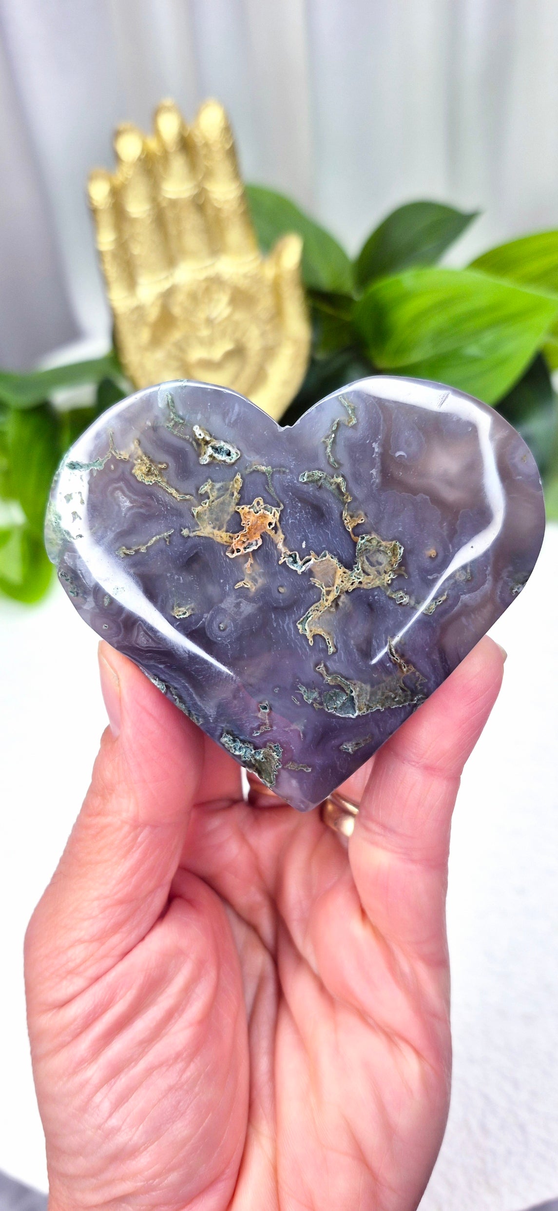 Moss Agate Heart Carving #C