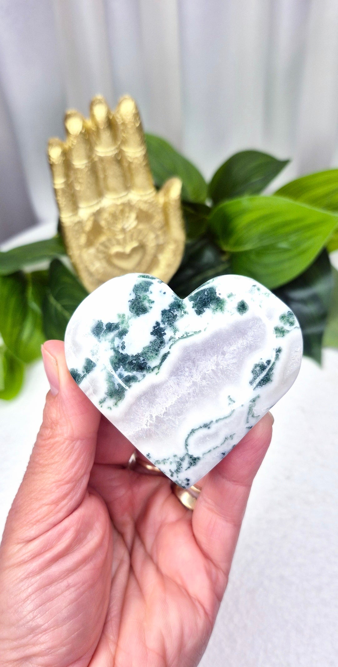 Moss Agate Heart Carving #D