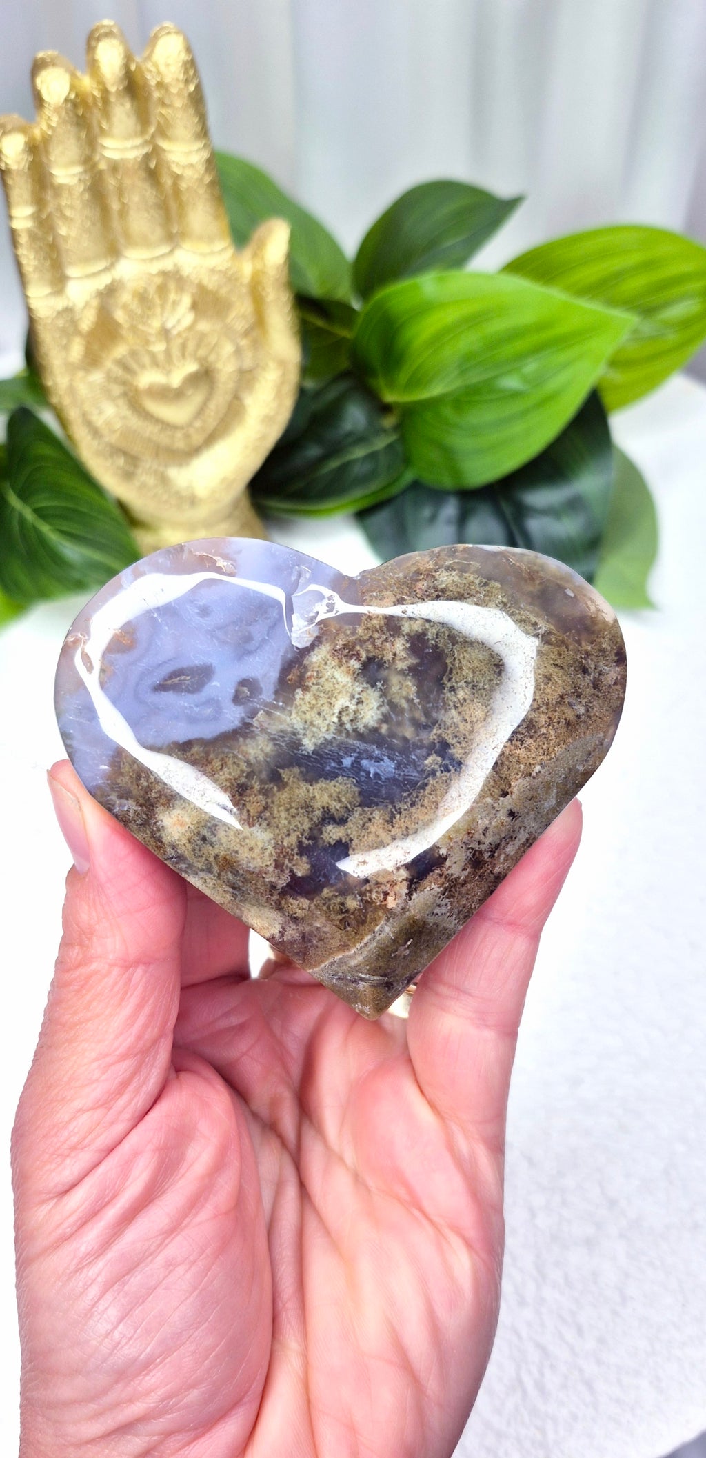Moss Agate Heart Carving #E