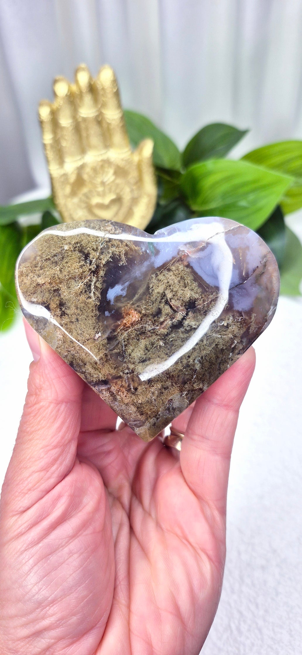 Moss Agate Heart Carving #E