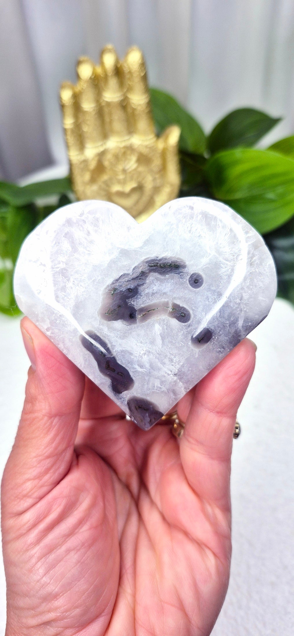 Moss Agate Heart Carving #F