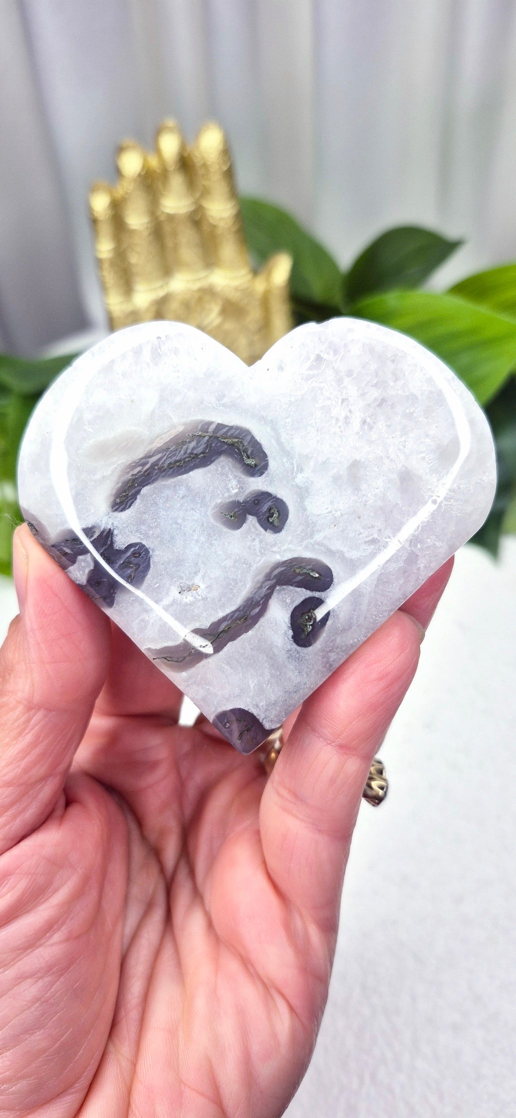 Moss Agate Heart Carving #F