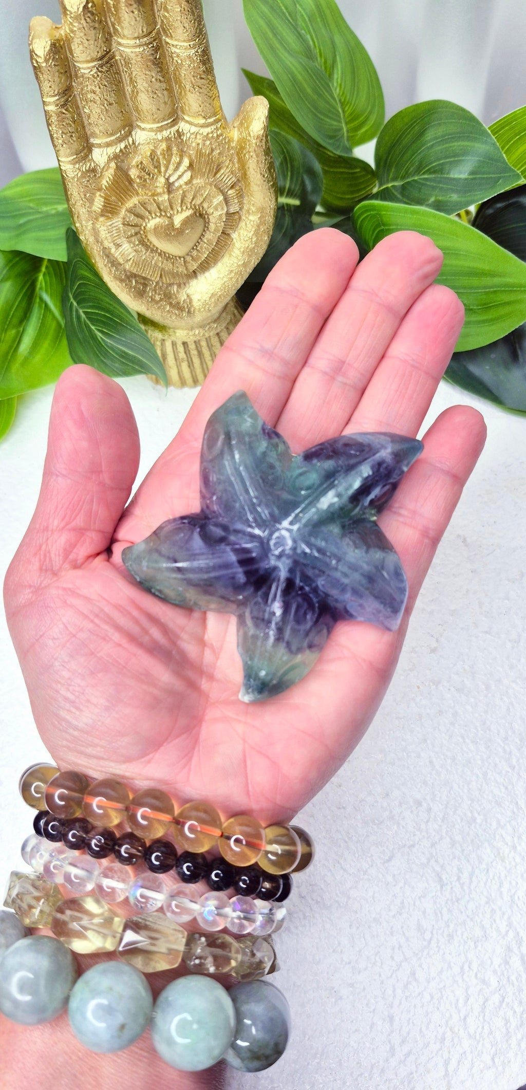 Rainbow Fluorite Star fish Carving