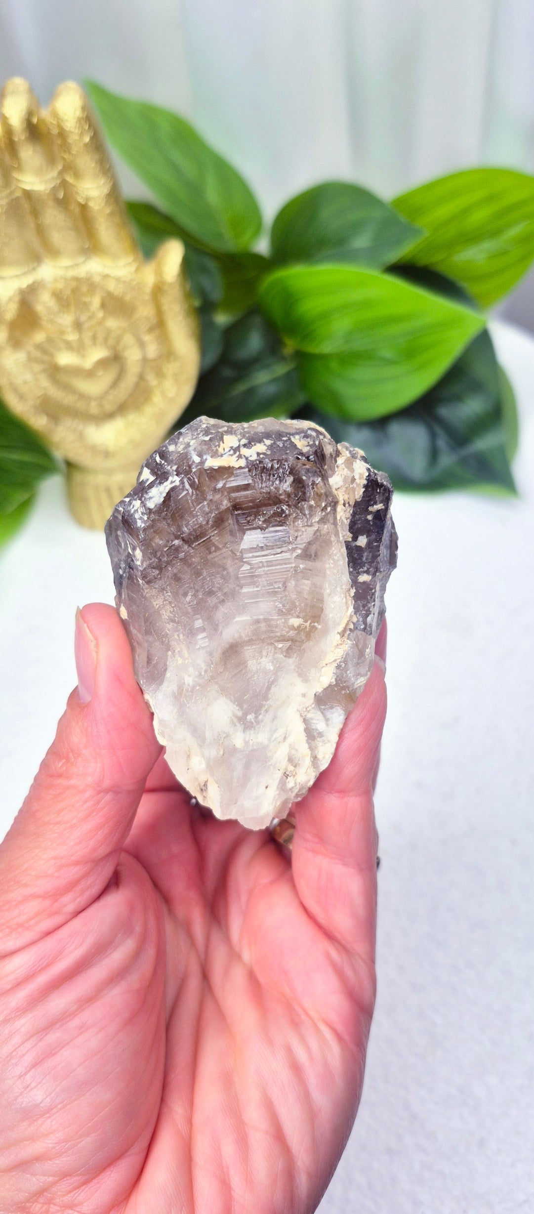 Raw Smoky Quartz Specimen with Calcite Inclusion