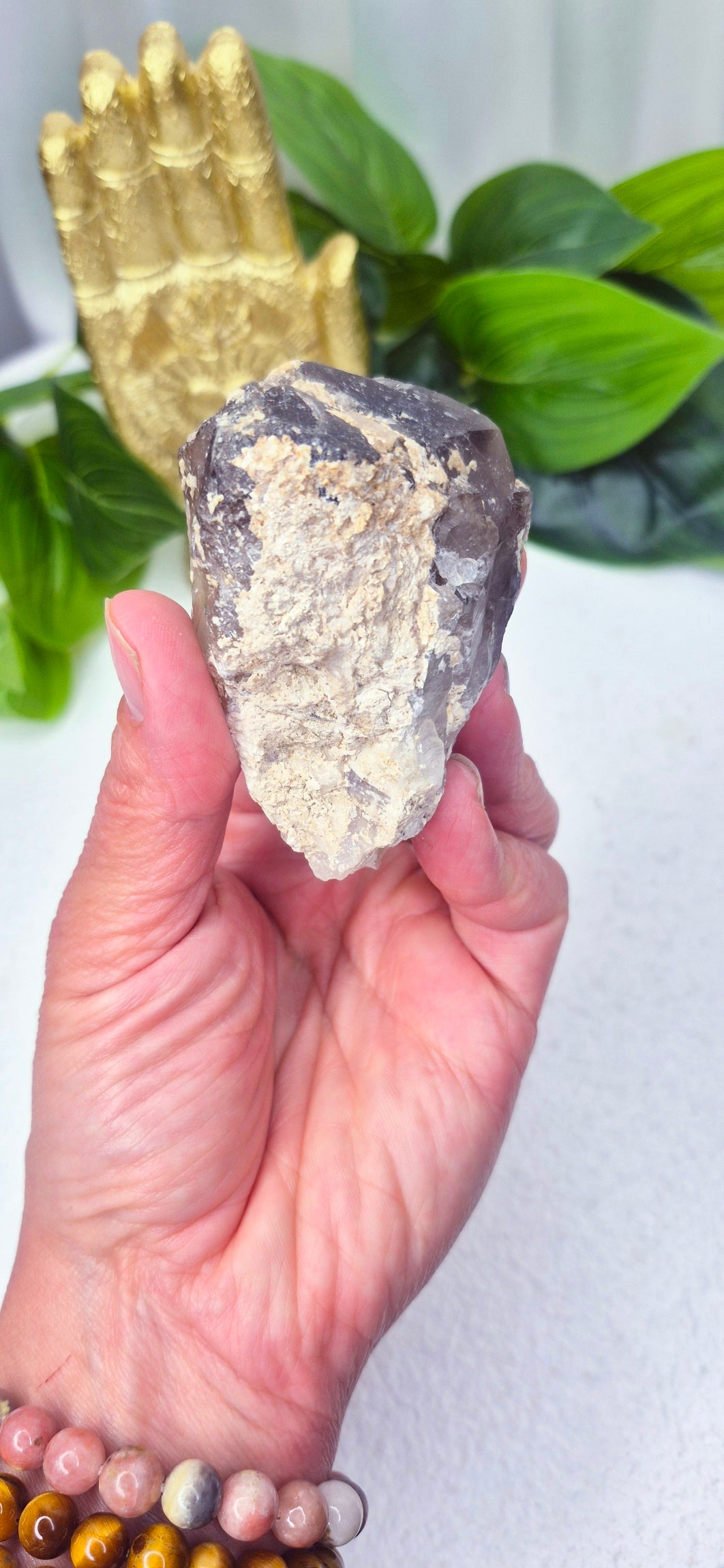 Raw Smoky Quartz Specimen with Calcite Inclusion