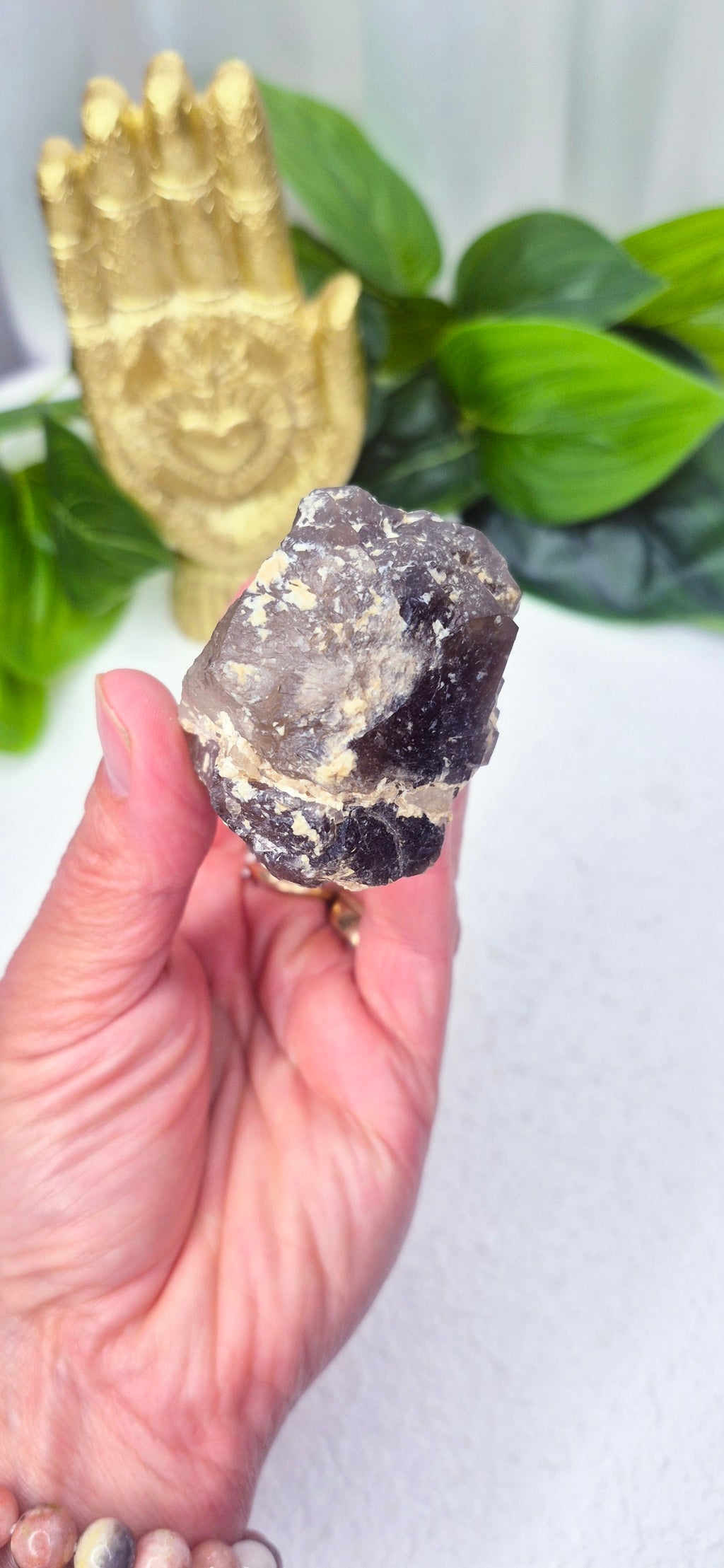 Raw Smoky Quartz Specimen with Calcite Inclusion