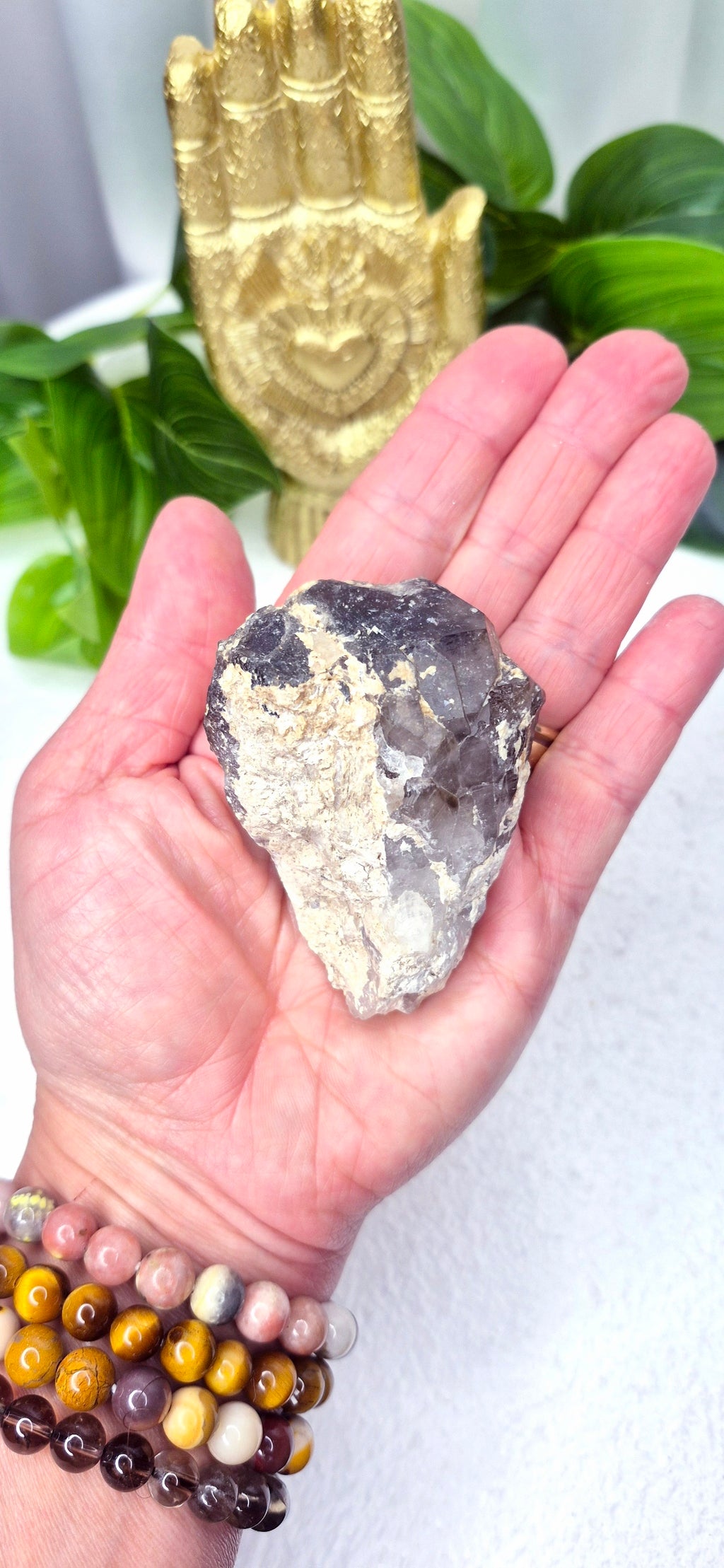 Raw Smoky Quartz Specimen with Calcite Inclusion