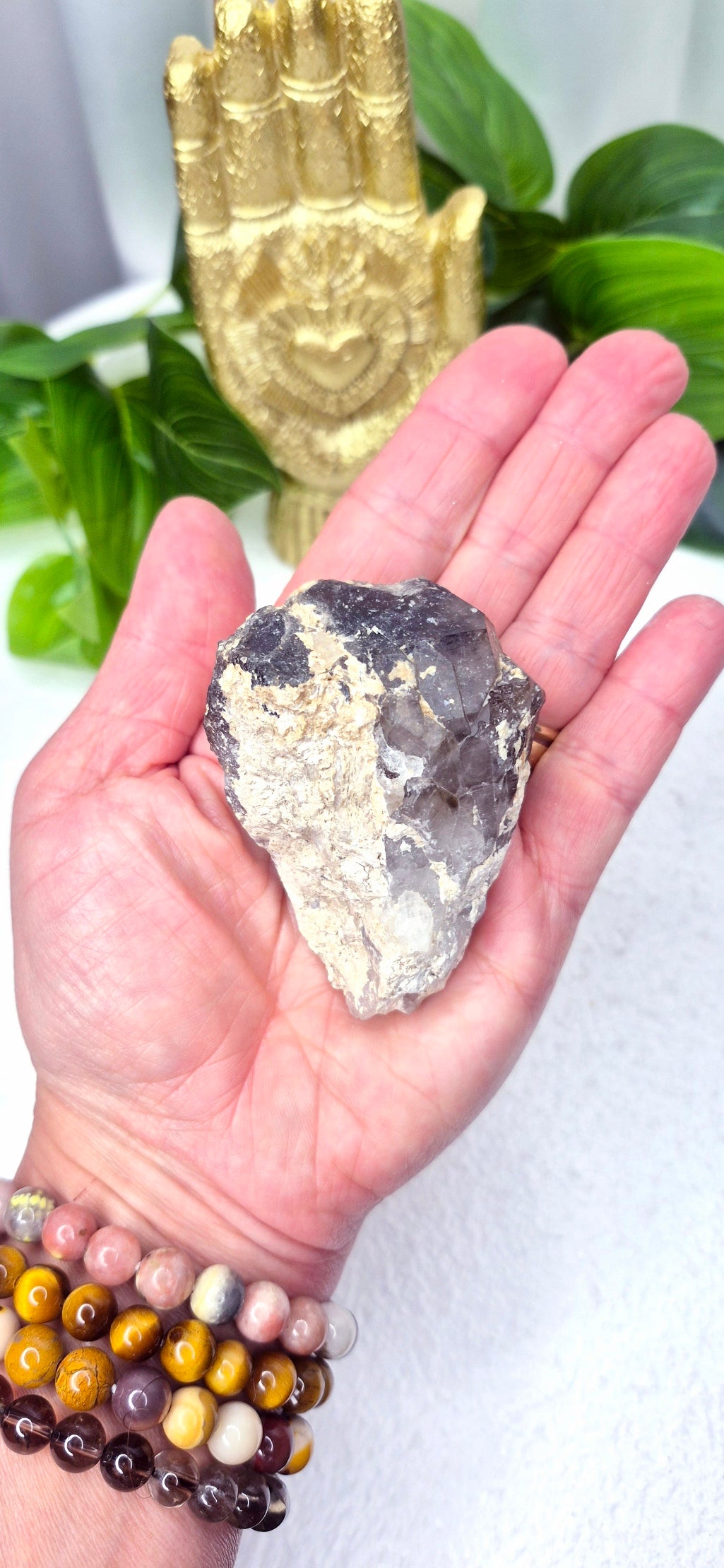 Raw Smoky Quartz Specimen with Calcite Inclusion
