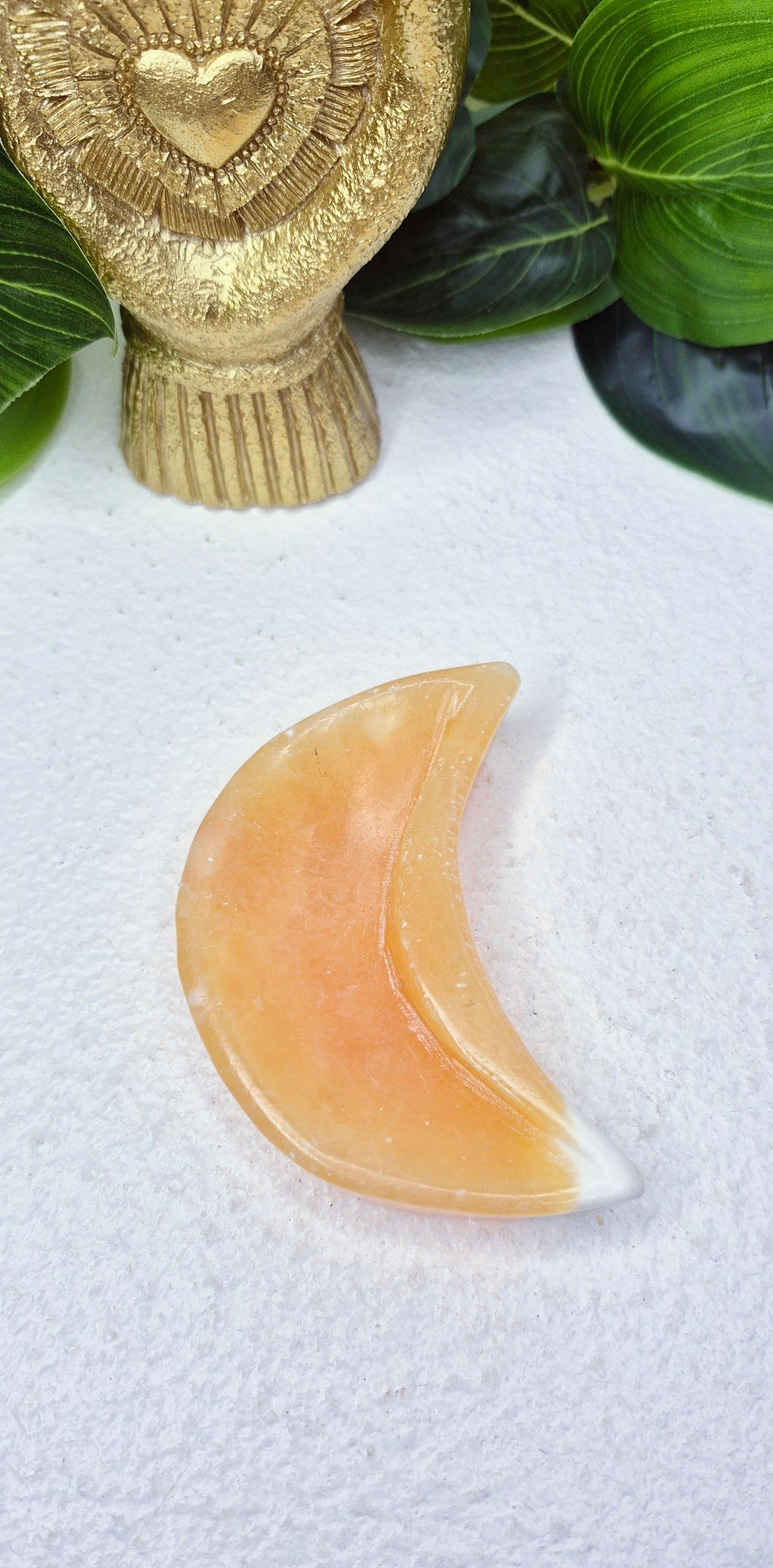 Orange Calcite Moon Bowl Carving