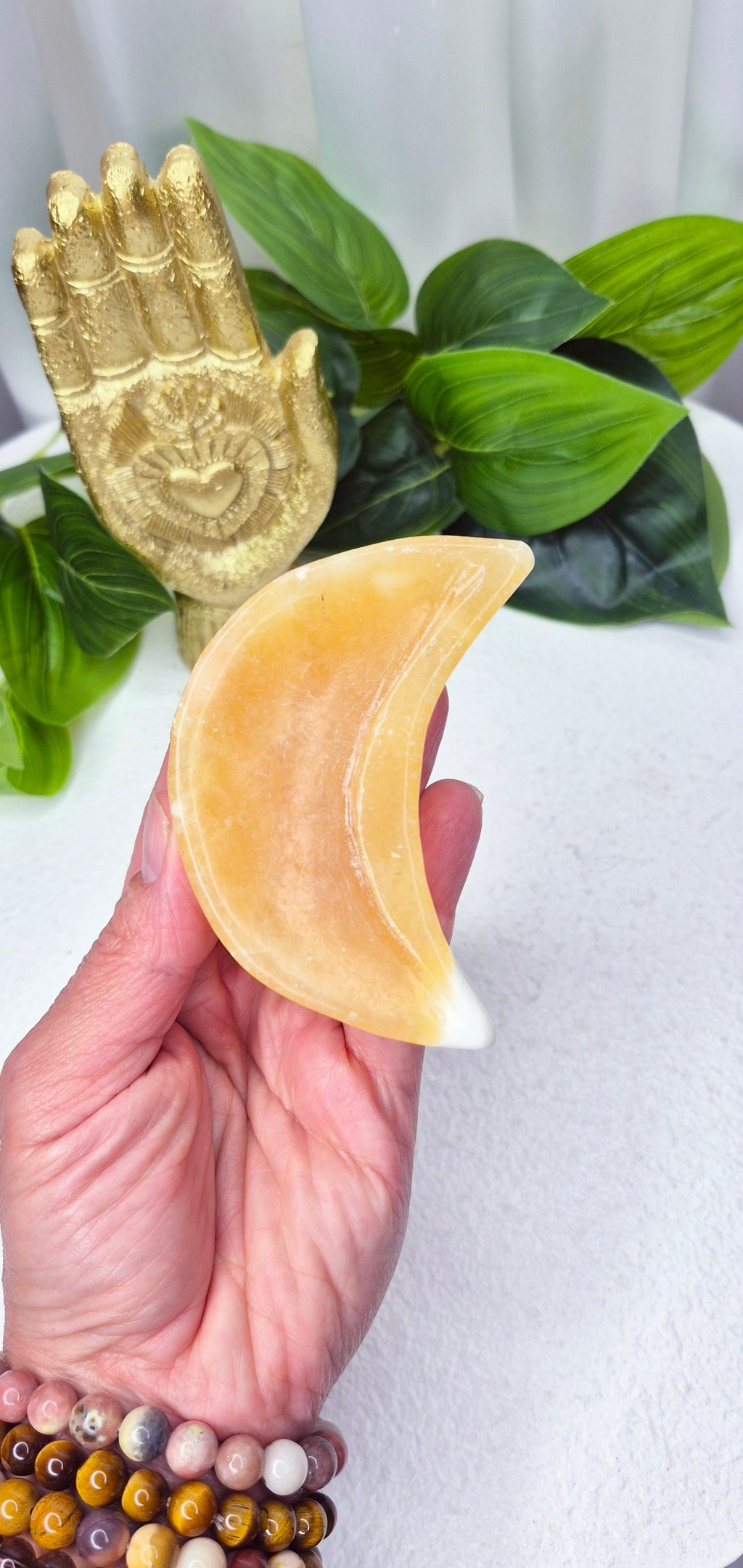 Orange Calcite Moon Bowl Carving