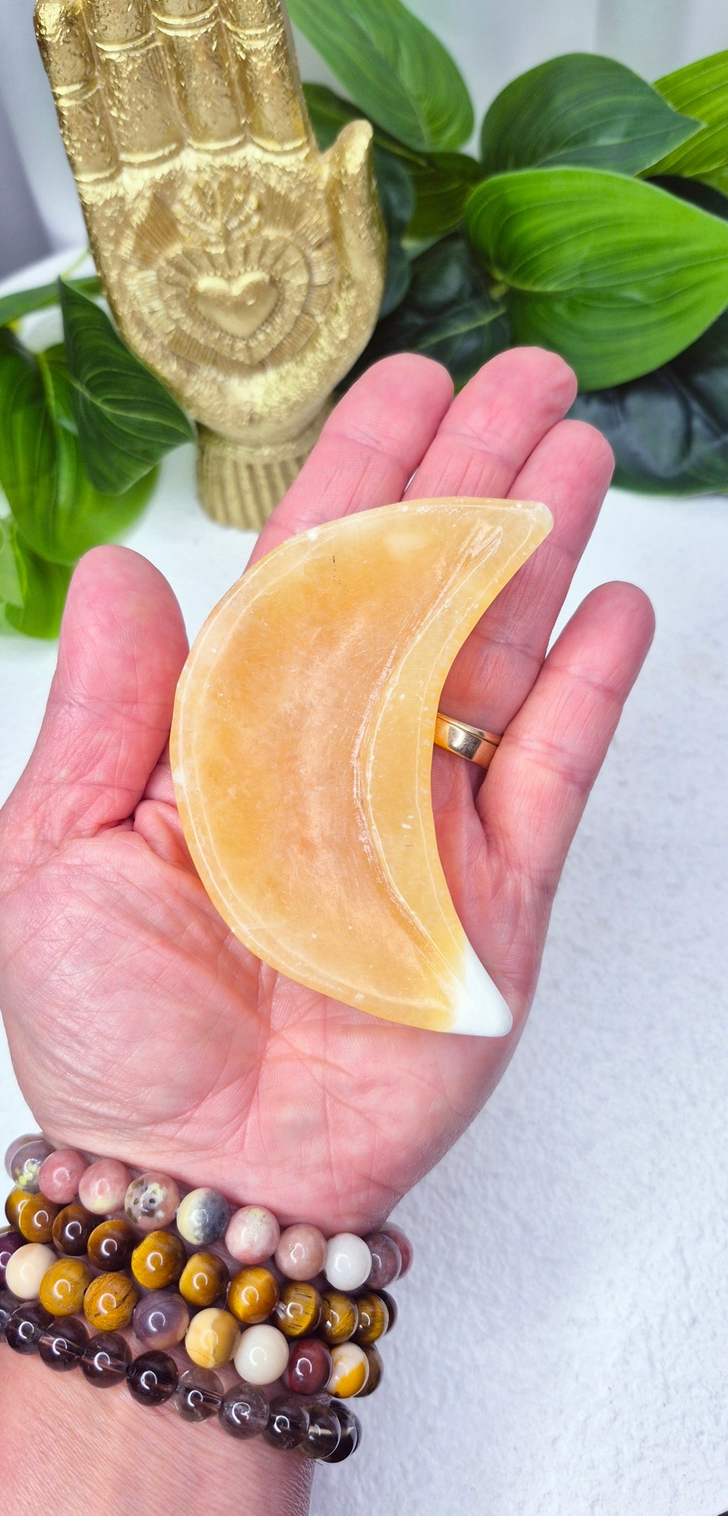Orange Calcite Moon Bowl Carving