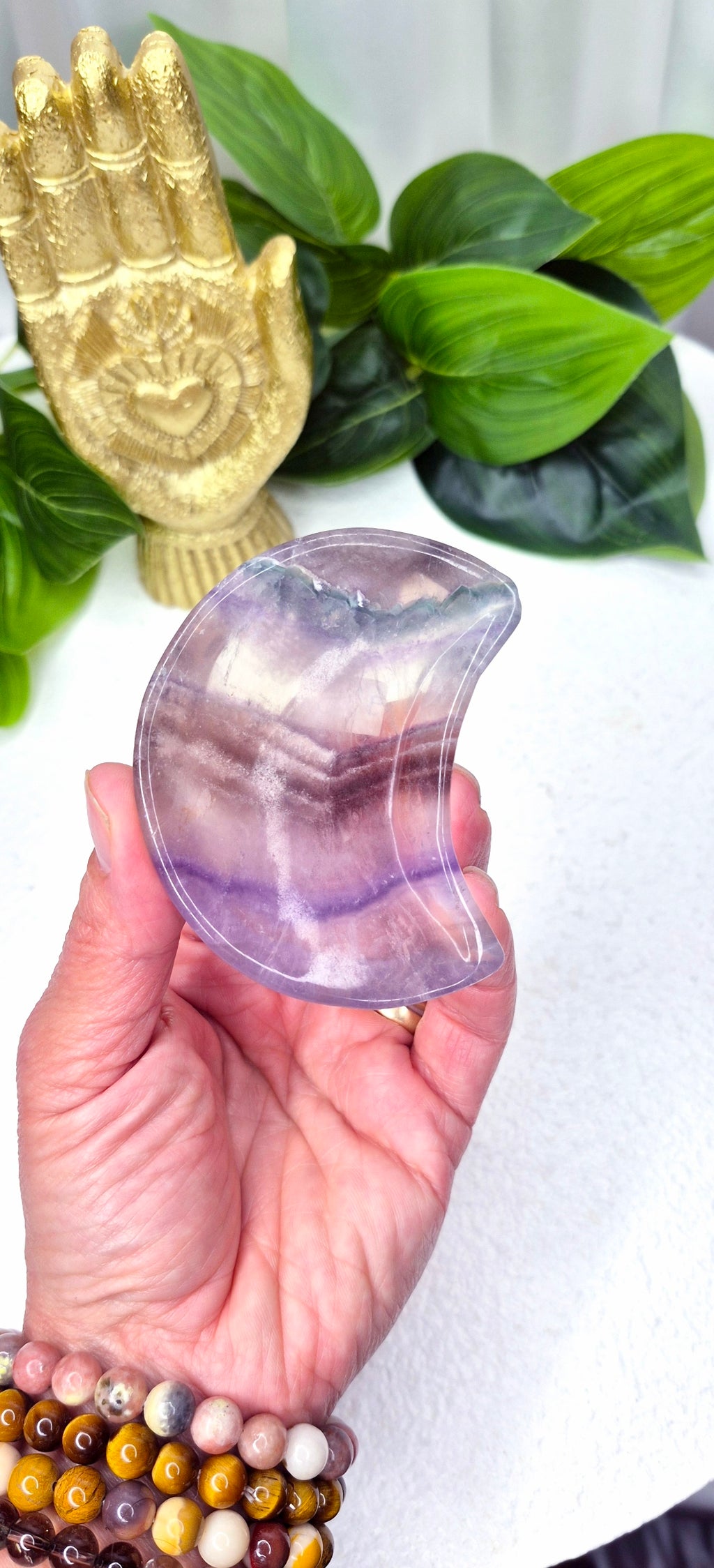 Rainbow Fluorite Moon Bowl Carving