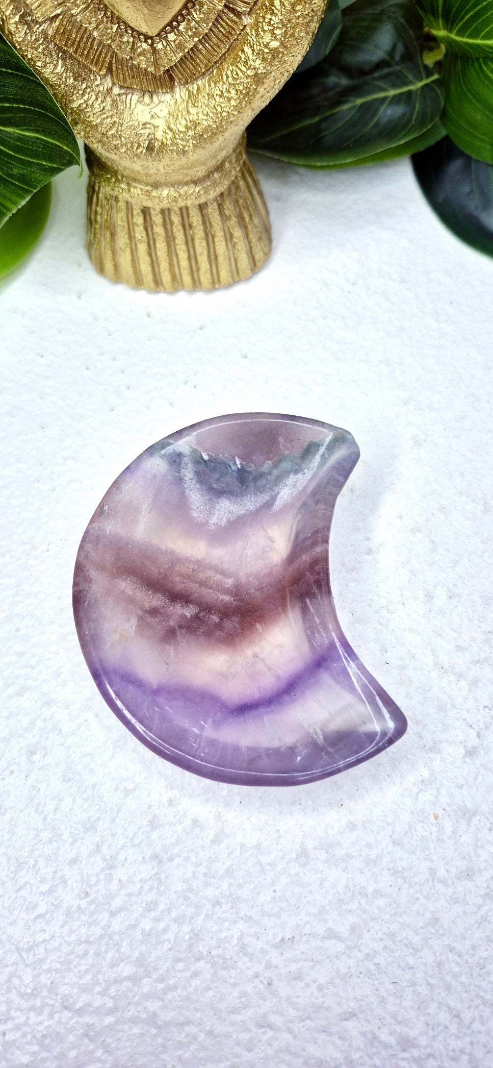 Rainbow Fluorite Moon Bowl Carving