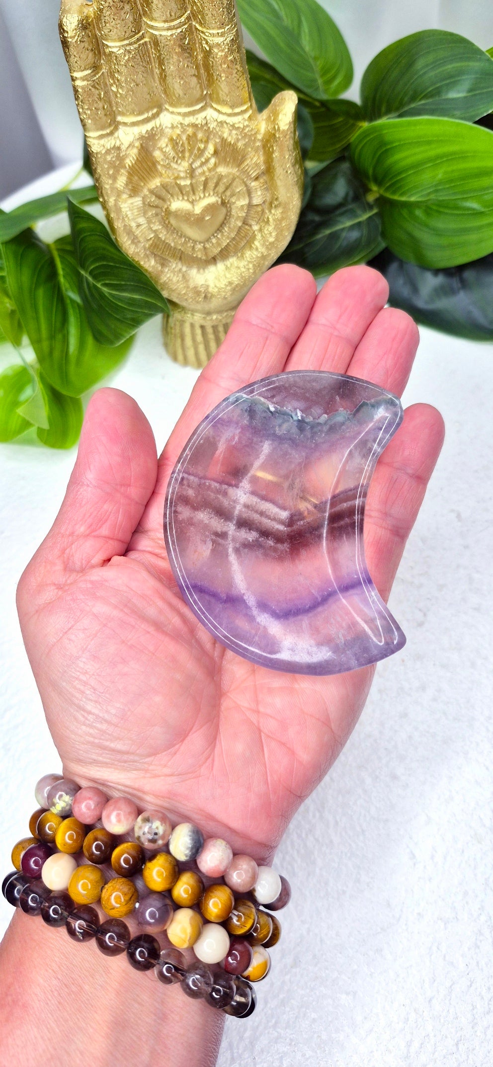 Rainbow Fluorite Moon Bowl Carving