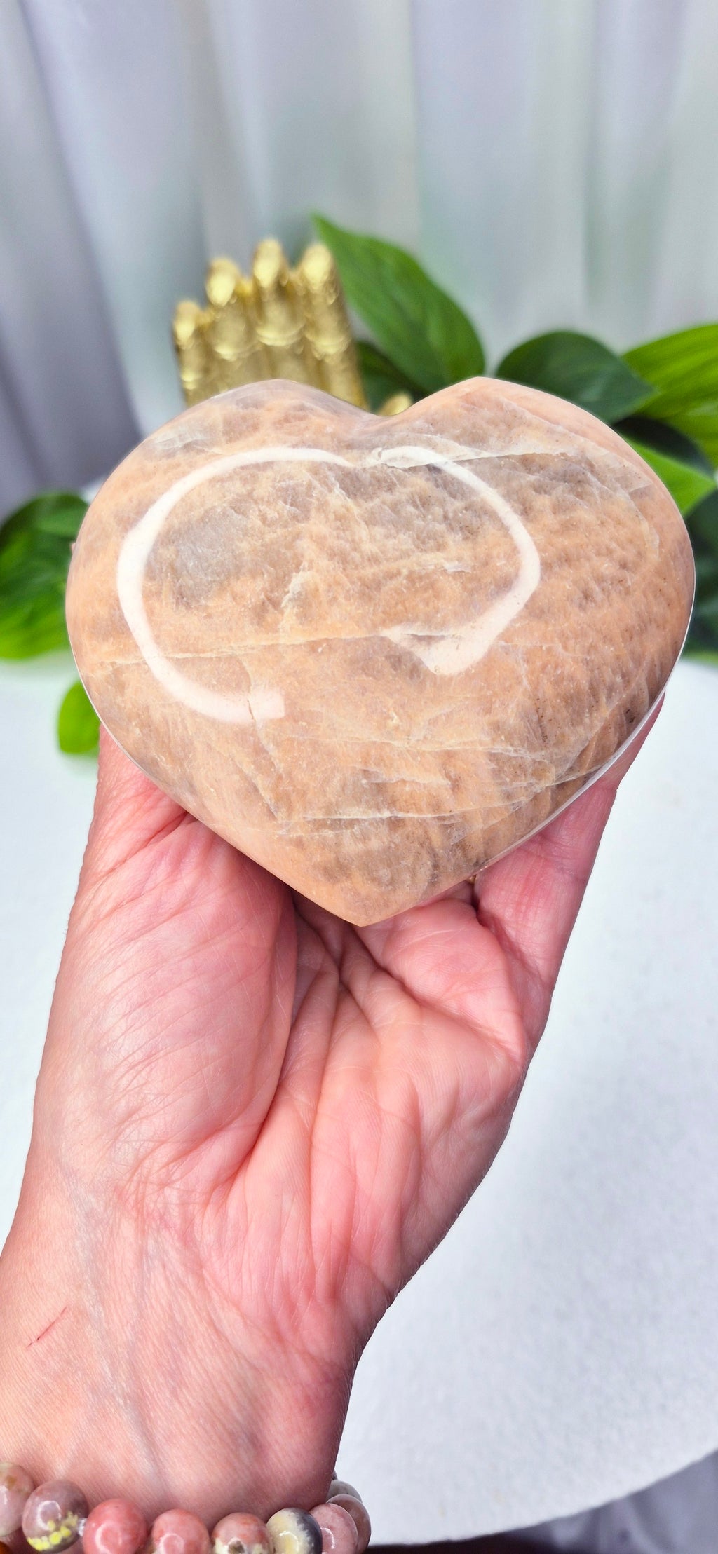 Peach Moonstone Heart Carving (Large)