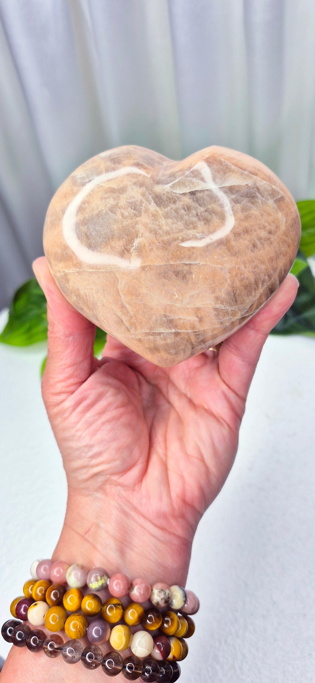 Peach Moonstone Heart Carving (Large)