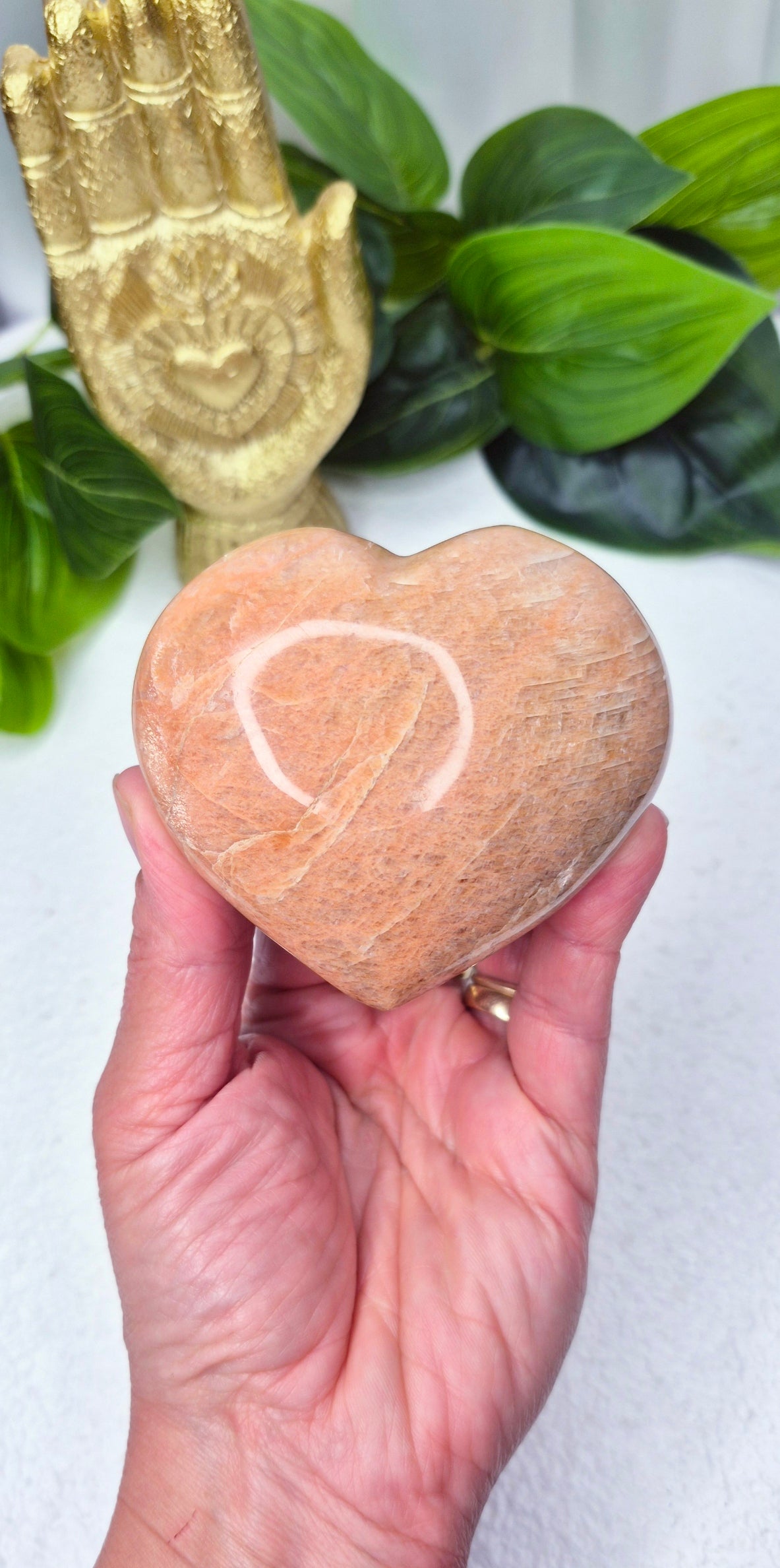 Peach Moonstone Heart Carving (medium)