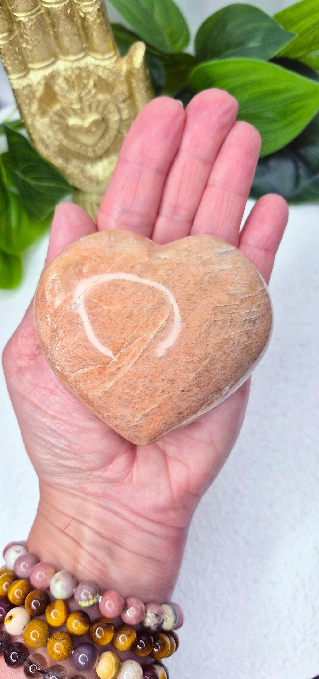 Peach Moonstone Heart Carving (medium)