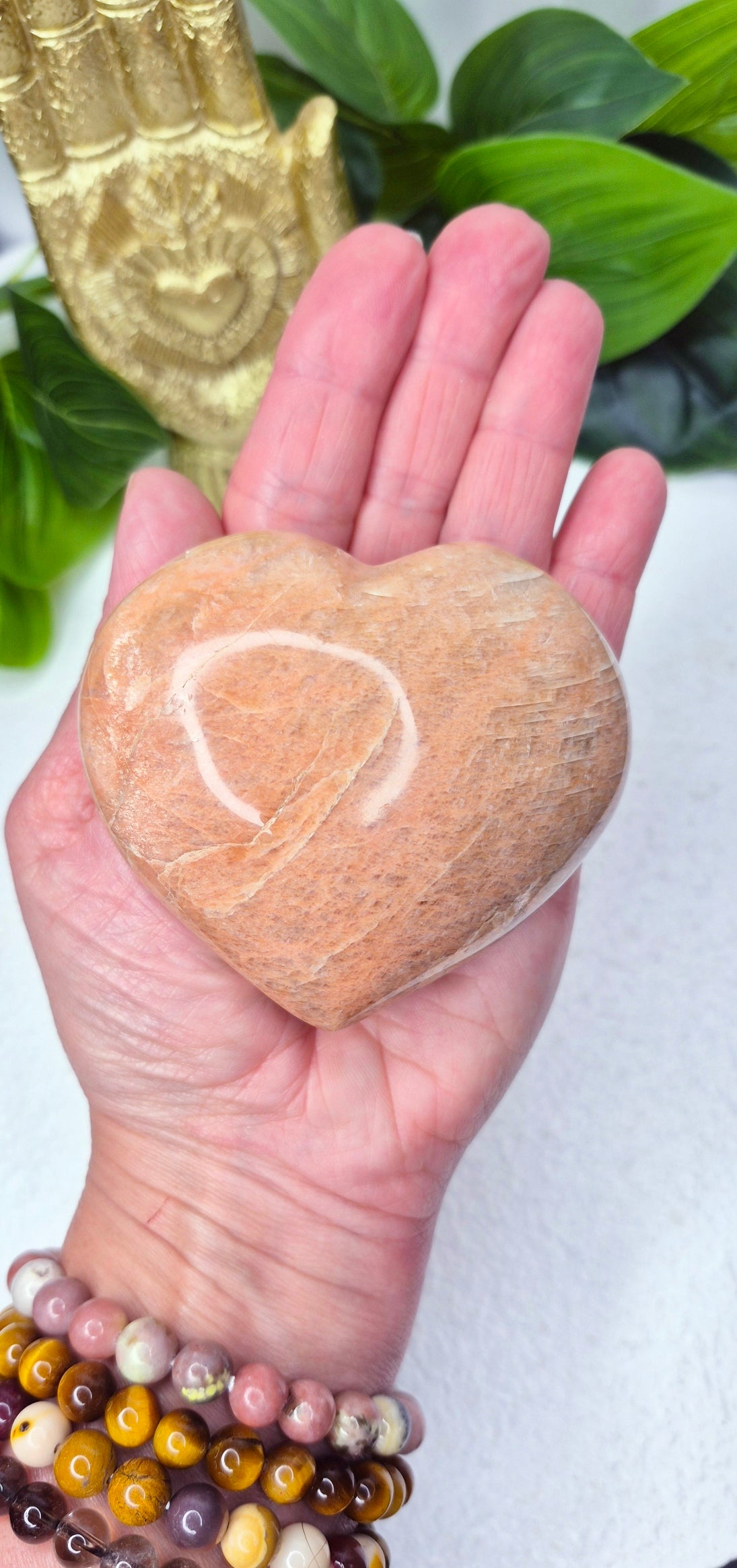 Peach Moonstone Heart Carving (medium)