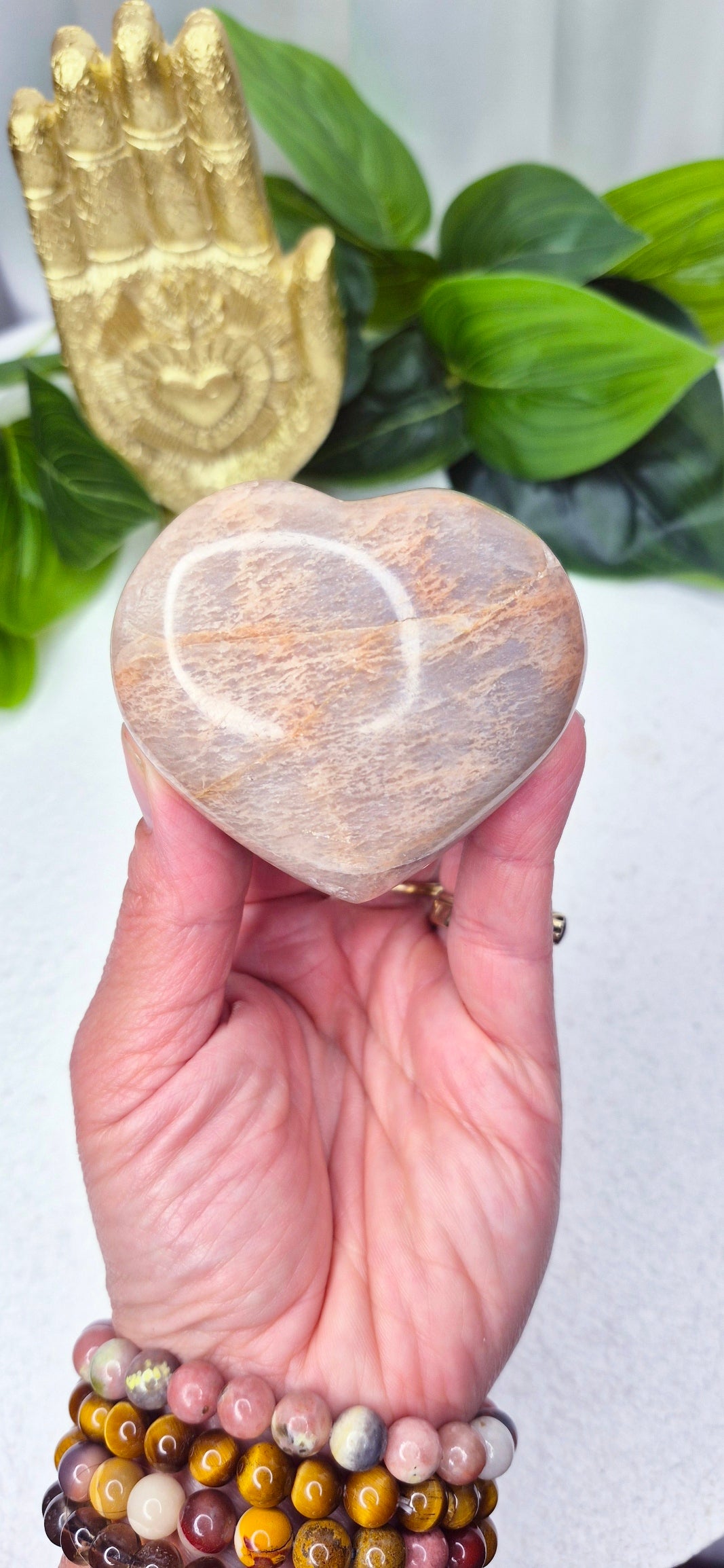 Peach Moonstone Heart Carving (Small)