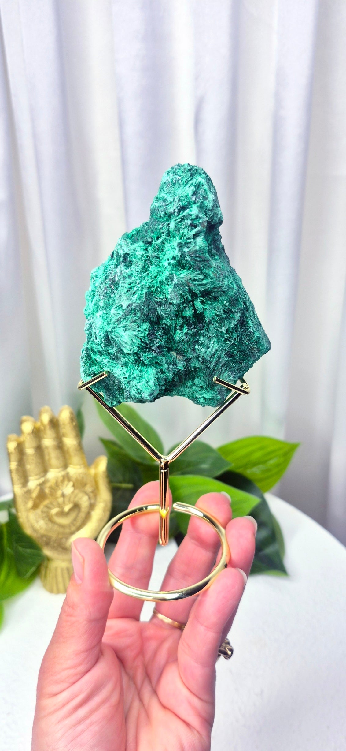 Statement Silky Malachite Specimen on Stand