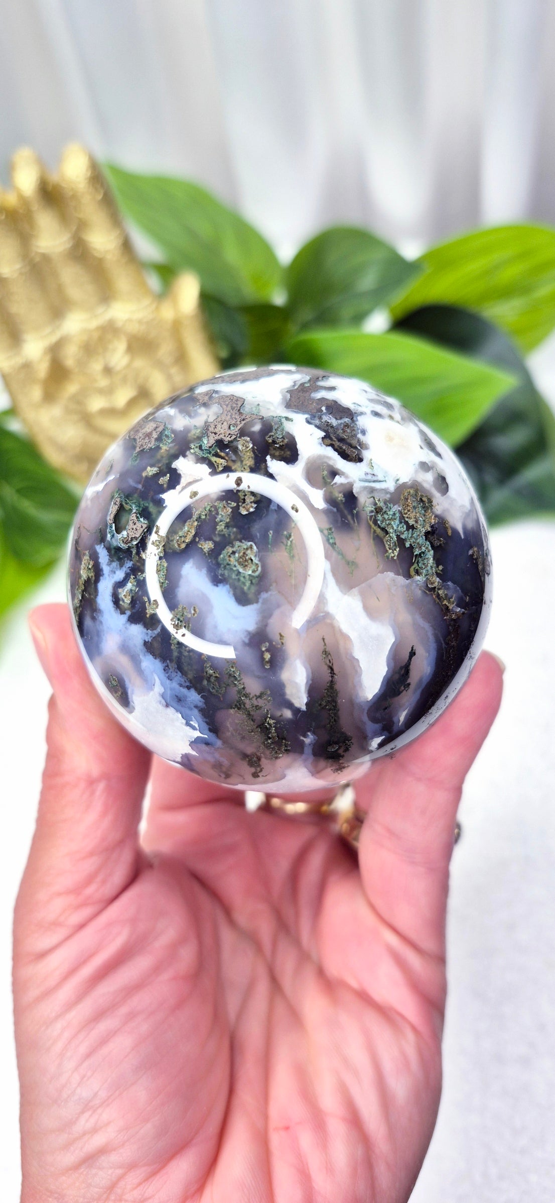 Statement Moss Agate Sphere on Stand