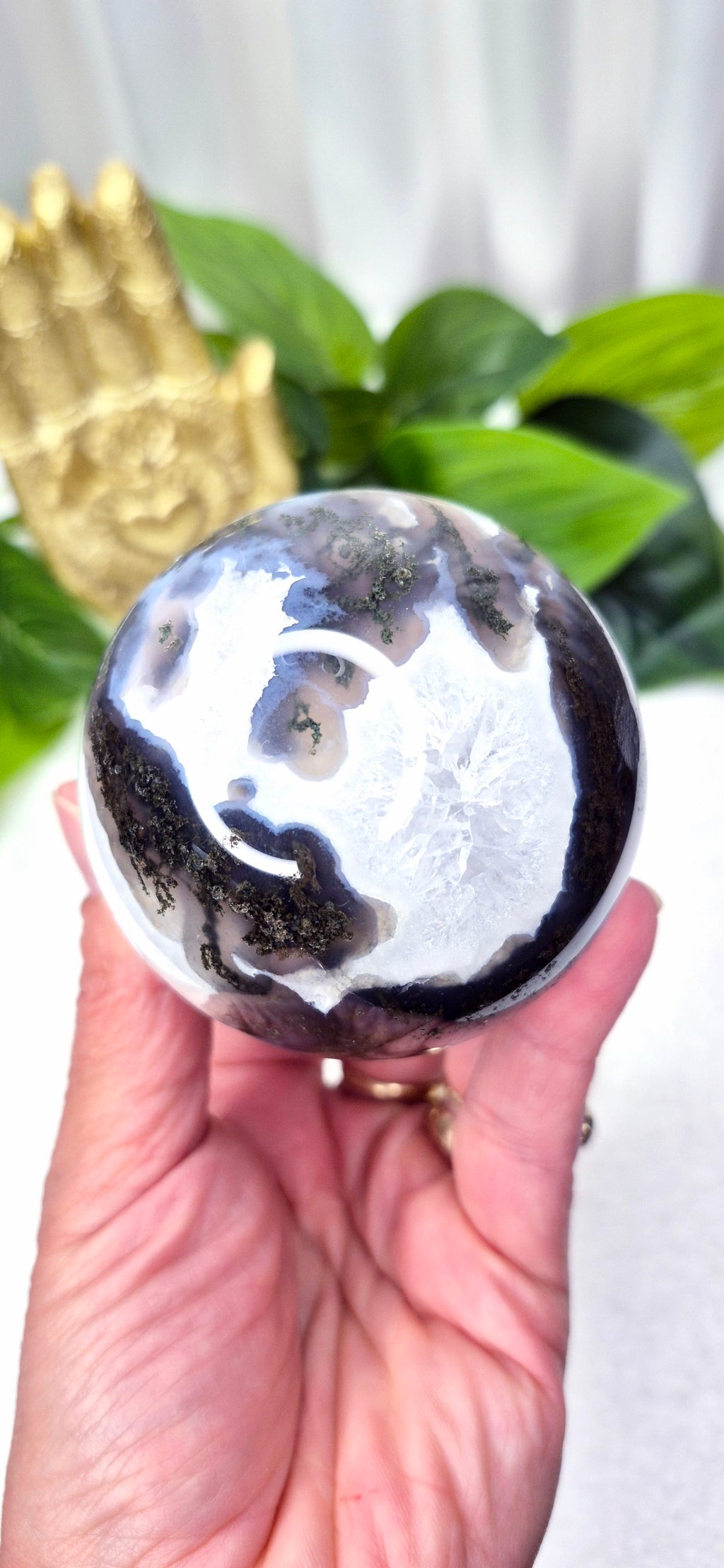 Statement Moss Agate Sphere on Stand