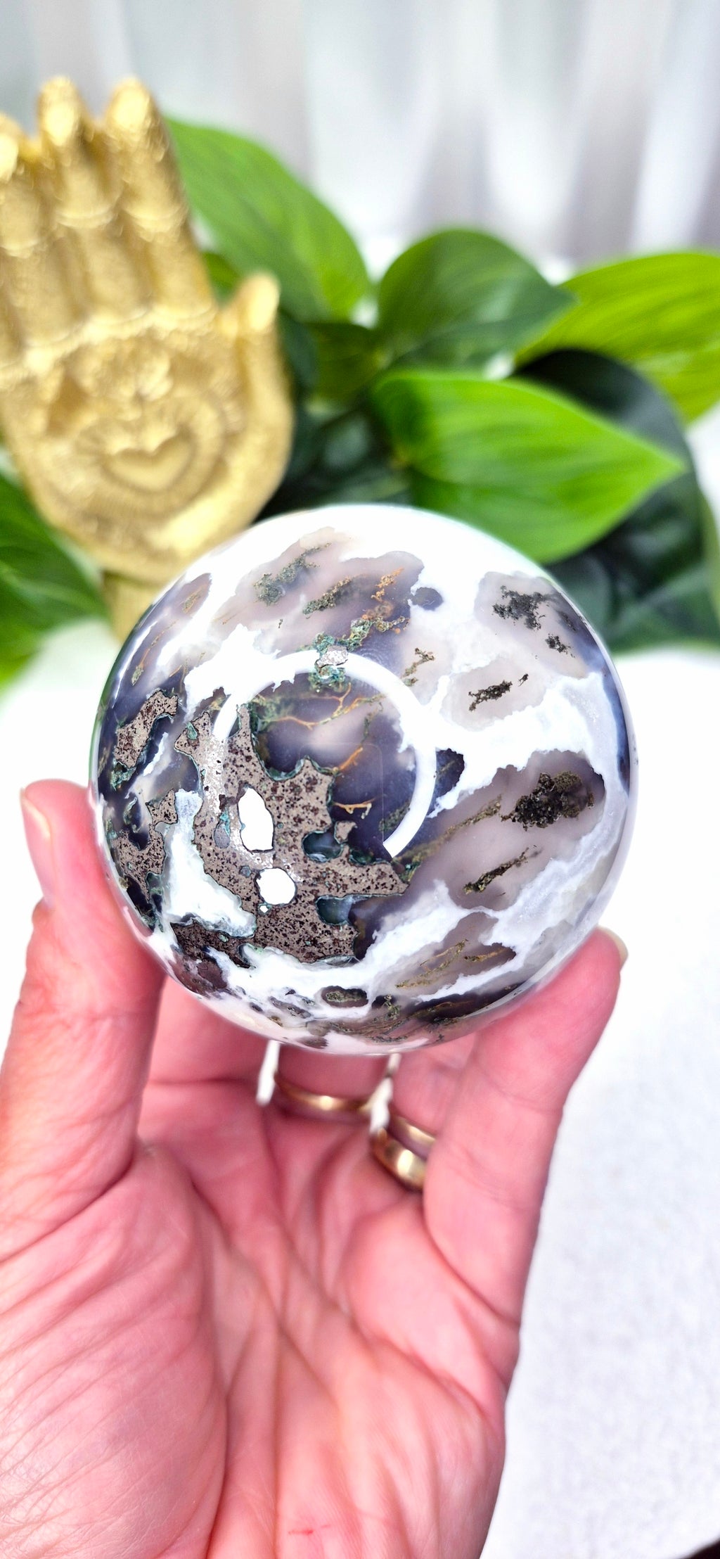 Statement Moss Agate Sphere on Stand
