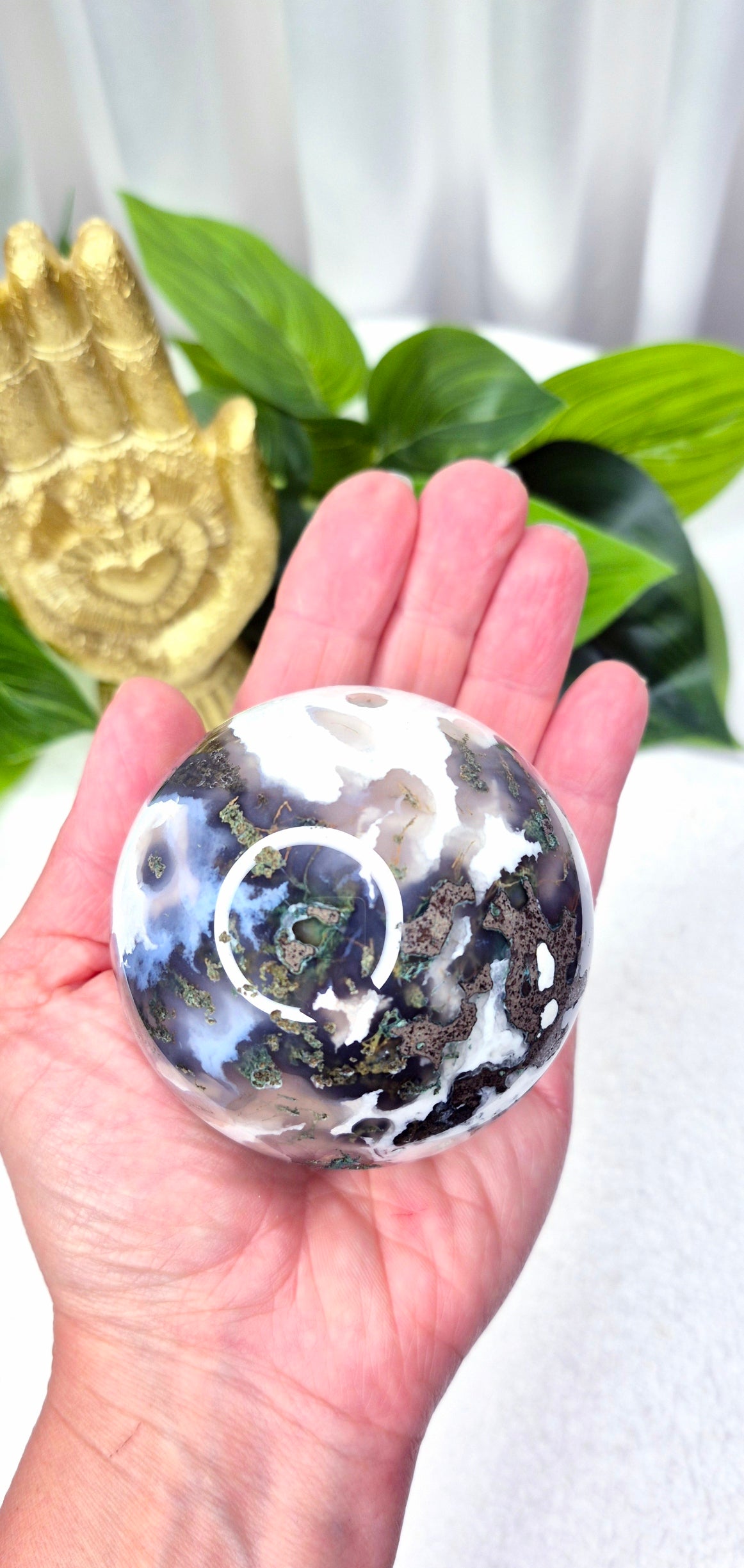 Statement Moss Agate Sphere on Stand