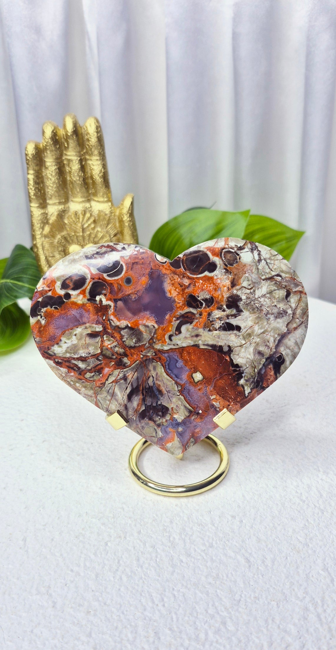 Money Agate Heart Carving on Stand