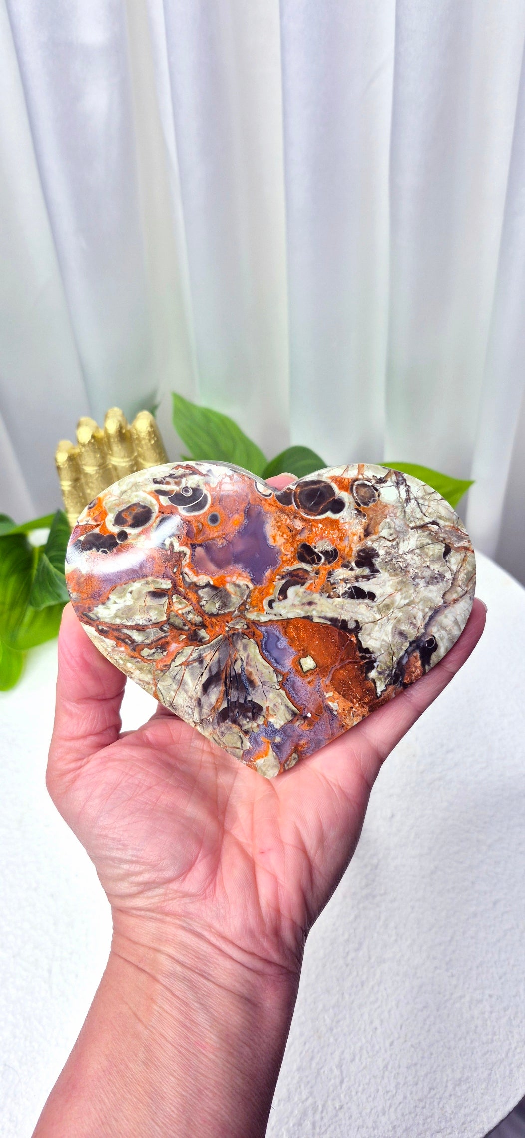 Money Agate Heart Carving on Stand