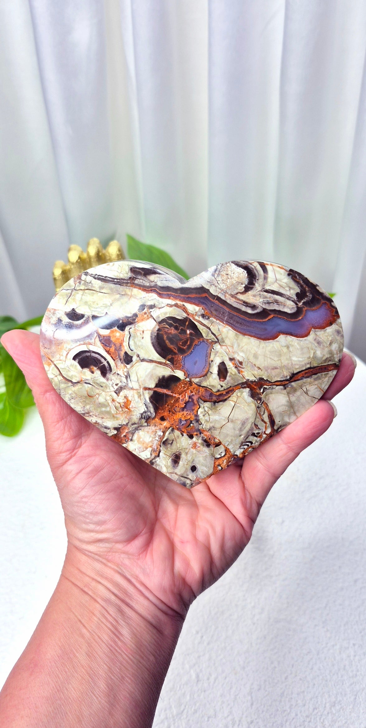Money Agate Heart Carving on Stand