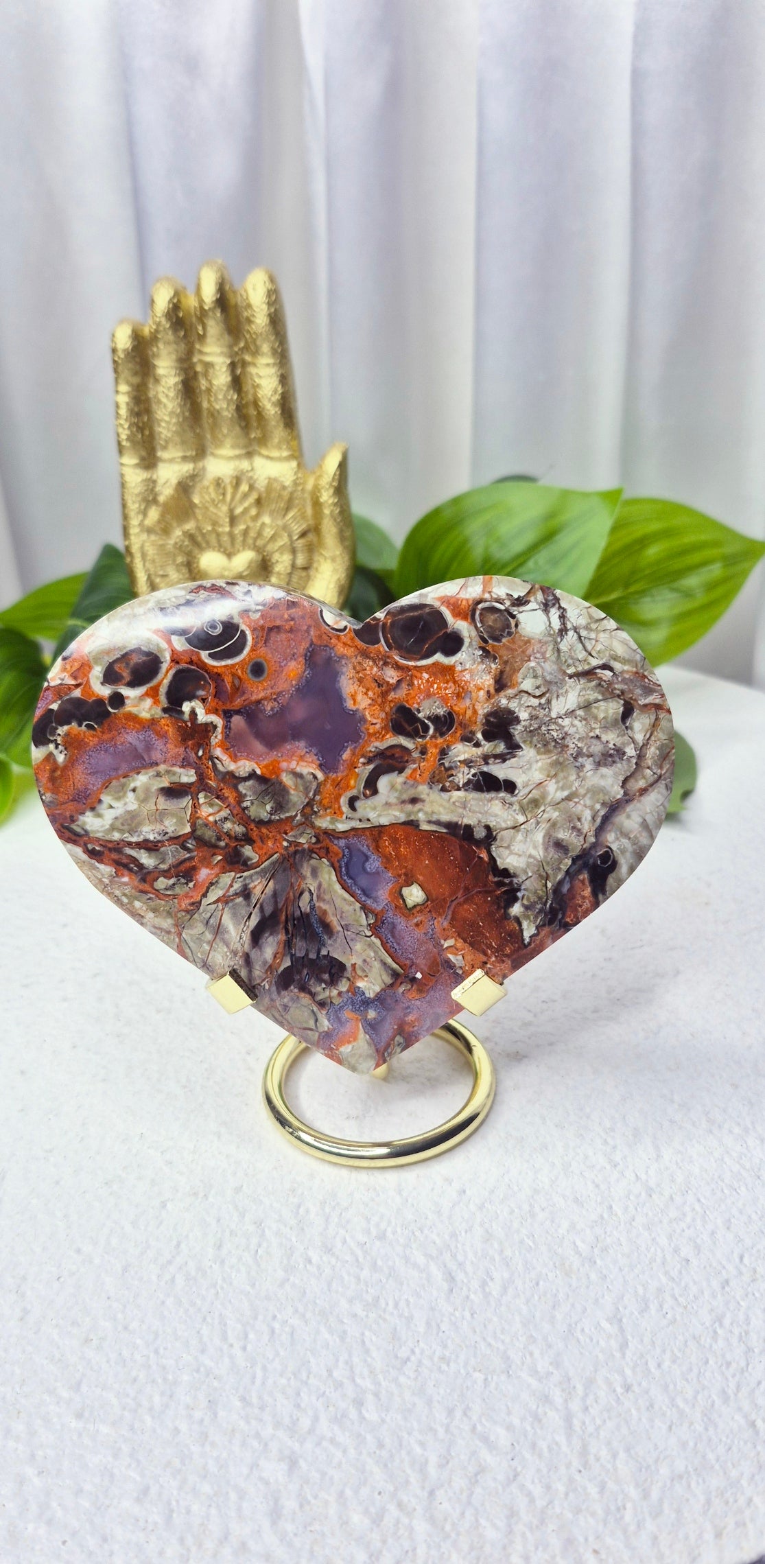 Money Agate Heart Carving on Stand
