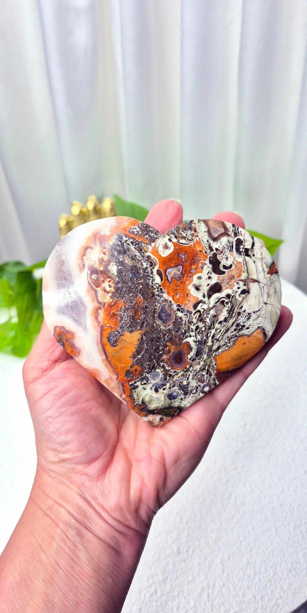 Money Agate Heart Carving on Stand