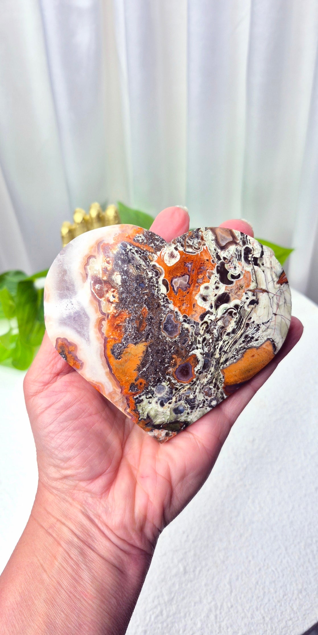 Money Agate Heart Carving on Stand